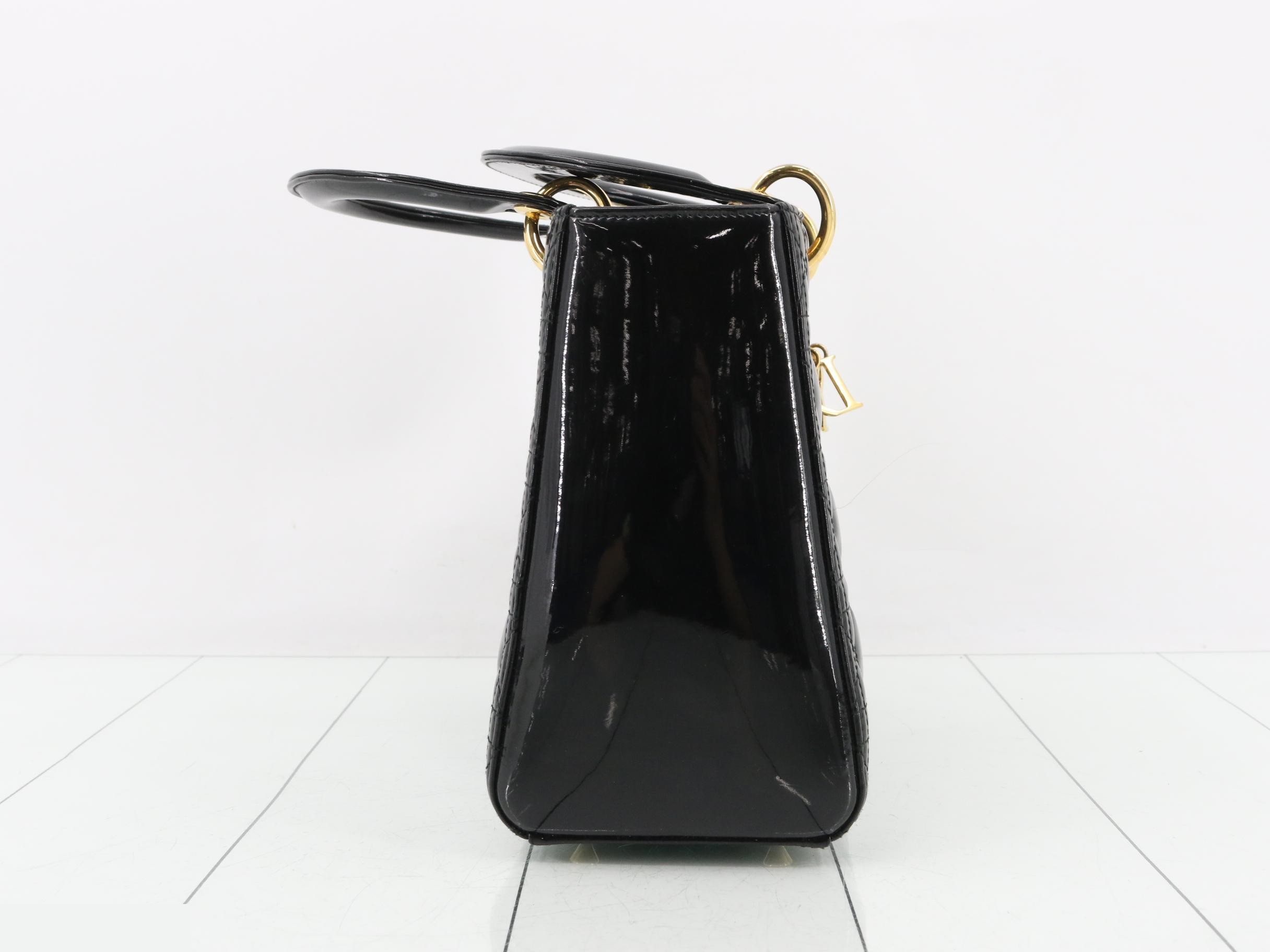 Lady Dior Cannage Enamel 2-Way Handbag, Black — view 4