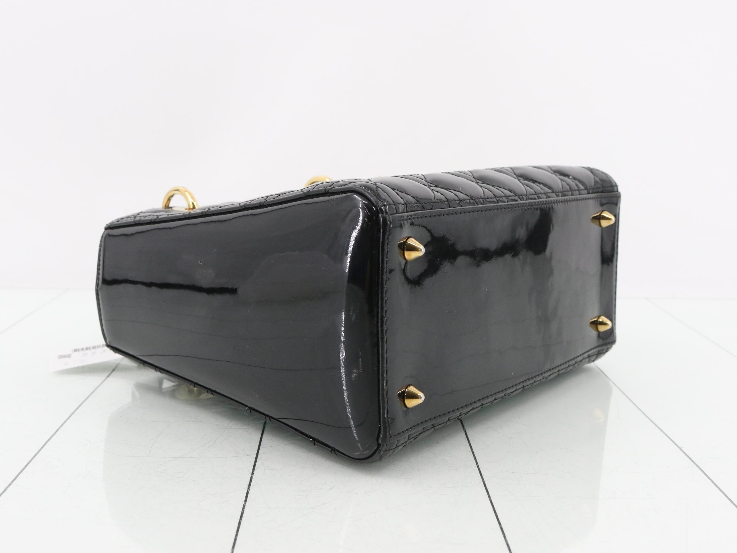 Lady Dior Cannage Enamel 2-Way Handbag, Black — view 5