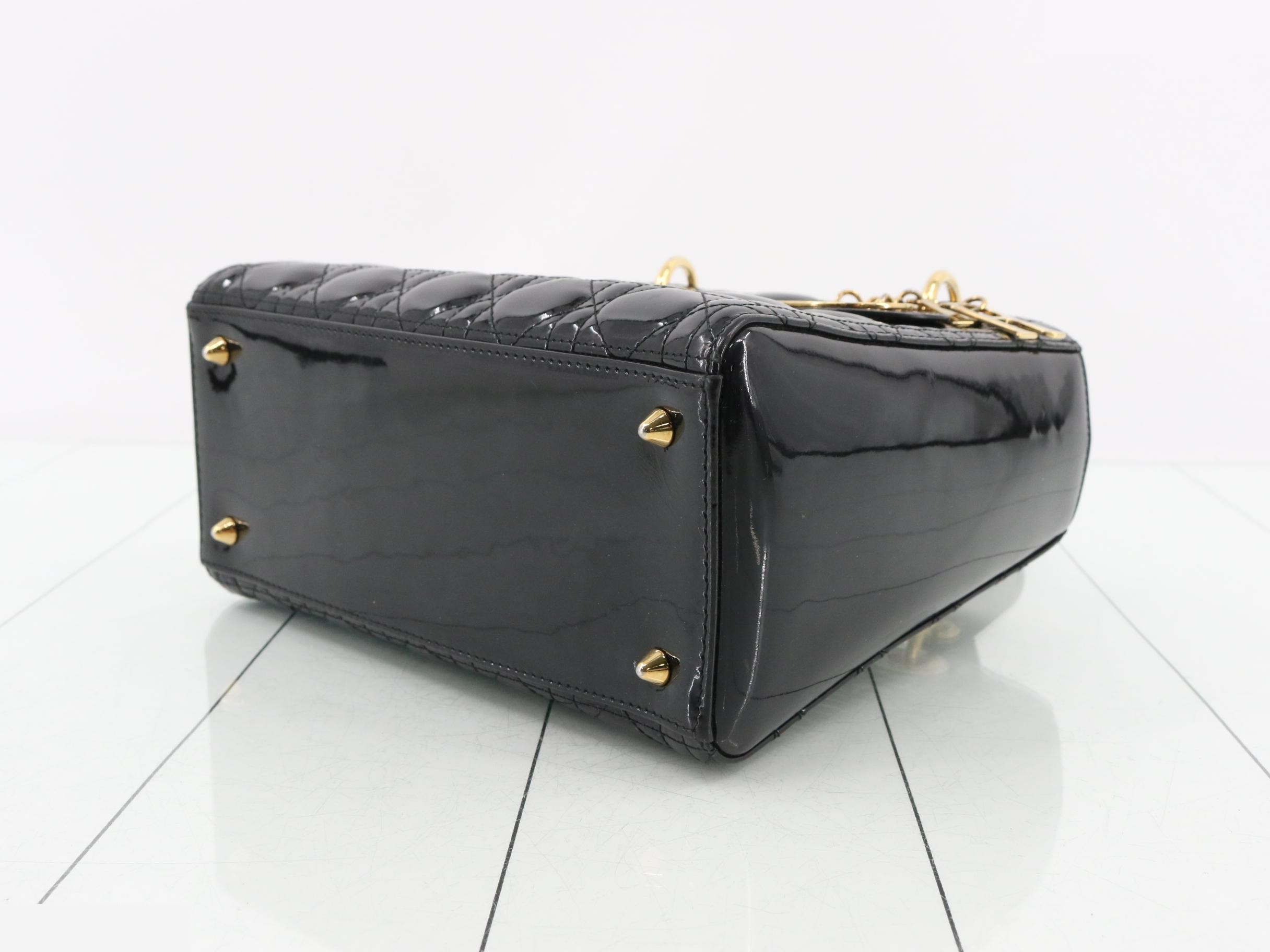 Lady Dior Cannage Enamel 2-Way Handbag, Black — view 6