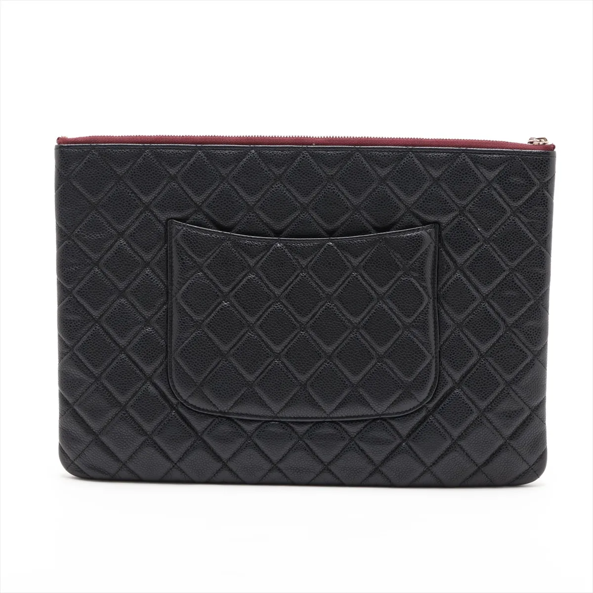 Matelassé Caviar Skin Clutch Bag, Black with Gold Hardware, 25738765 (Serial Number in the 25s) — view 2