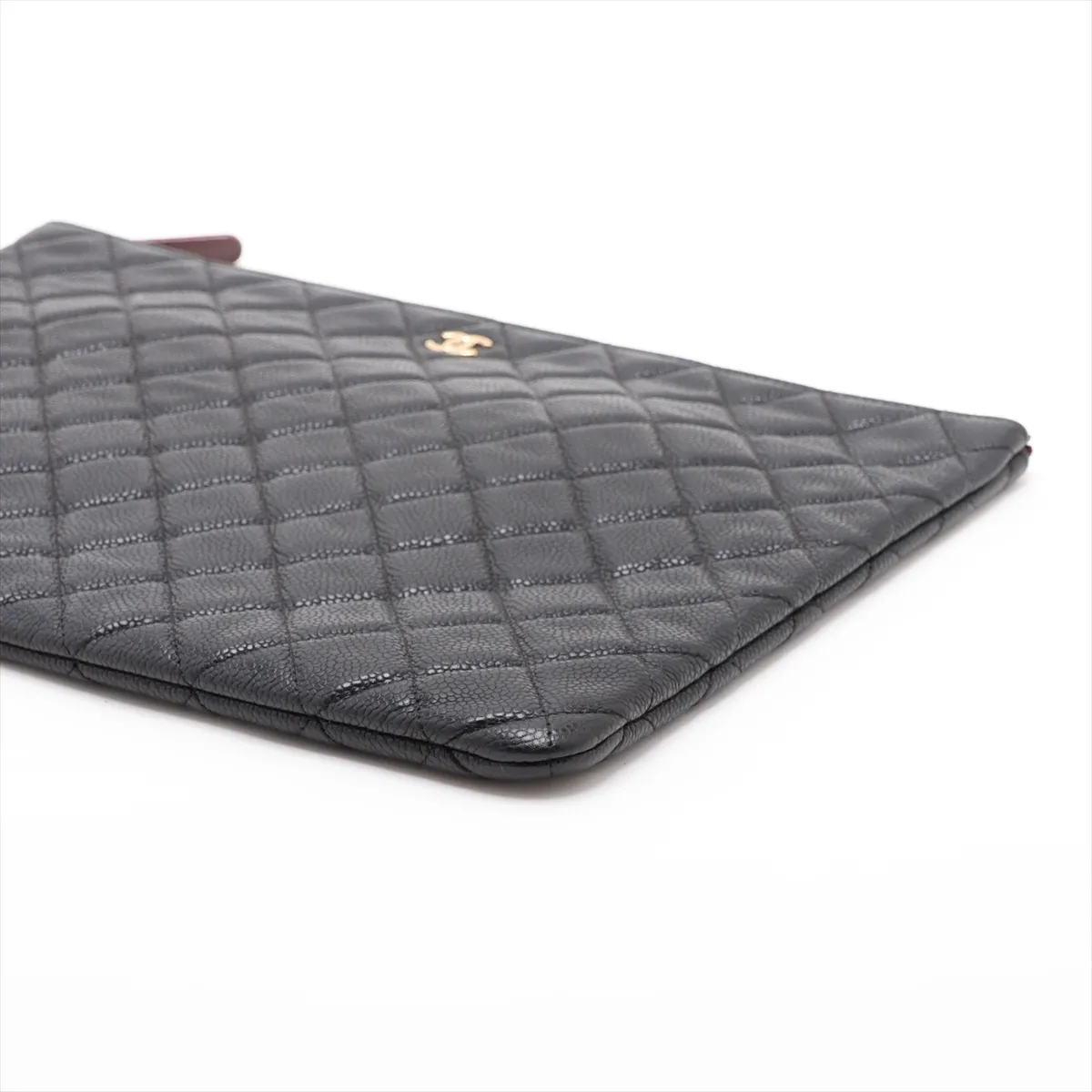 Matelassé Caviar Skin Clutch Bag, Black with Gold Hardware, 25738765 (Serial Number in the 25s) — view 3