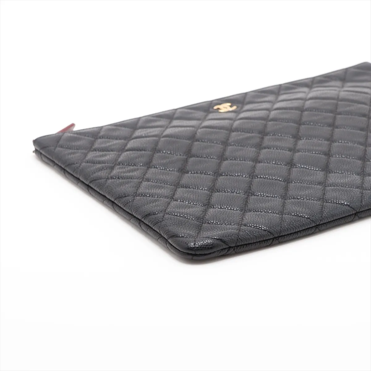 Matelassé Caviar Skin Clutch Bag, Black with Gold Hardware, 25738765 (Serial Number in the 25s) — view 4