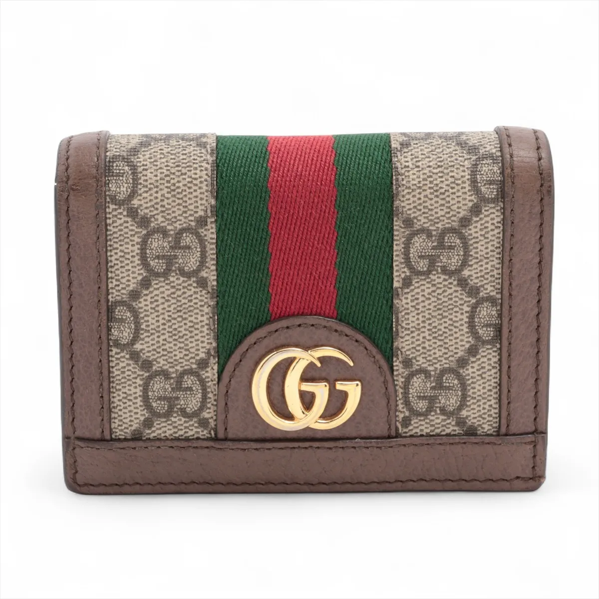 GG Supreme 523155 PVC x Leather Compact Wallet Brown