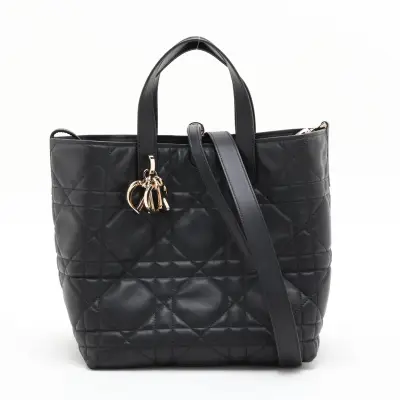 Lady Dior Cannage Toujours Vertical Medium Leather 2-Way Handbag, Black