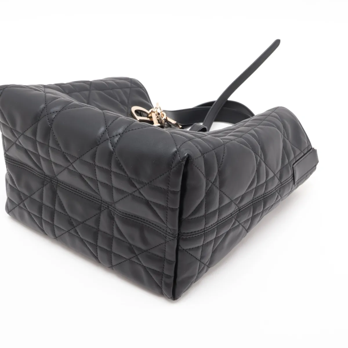 Lady Dior Cannage Toujours Vertical Medium Leather 2-Way Handbag, Black — view 3