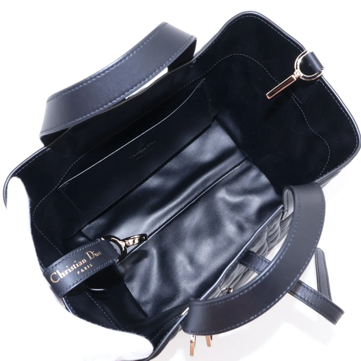 Lady Dior Cannage Toujours Vertical Medium Leather 2-Way Handbag, Black — view 8