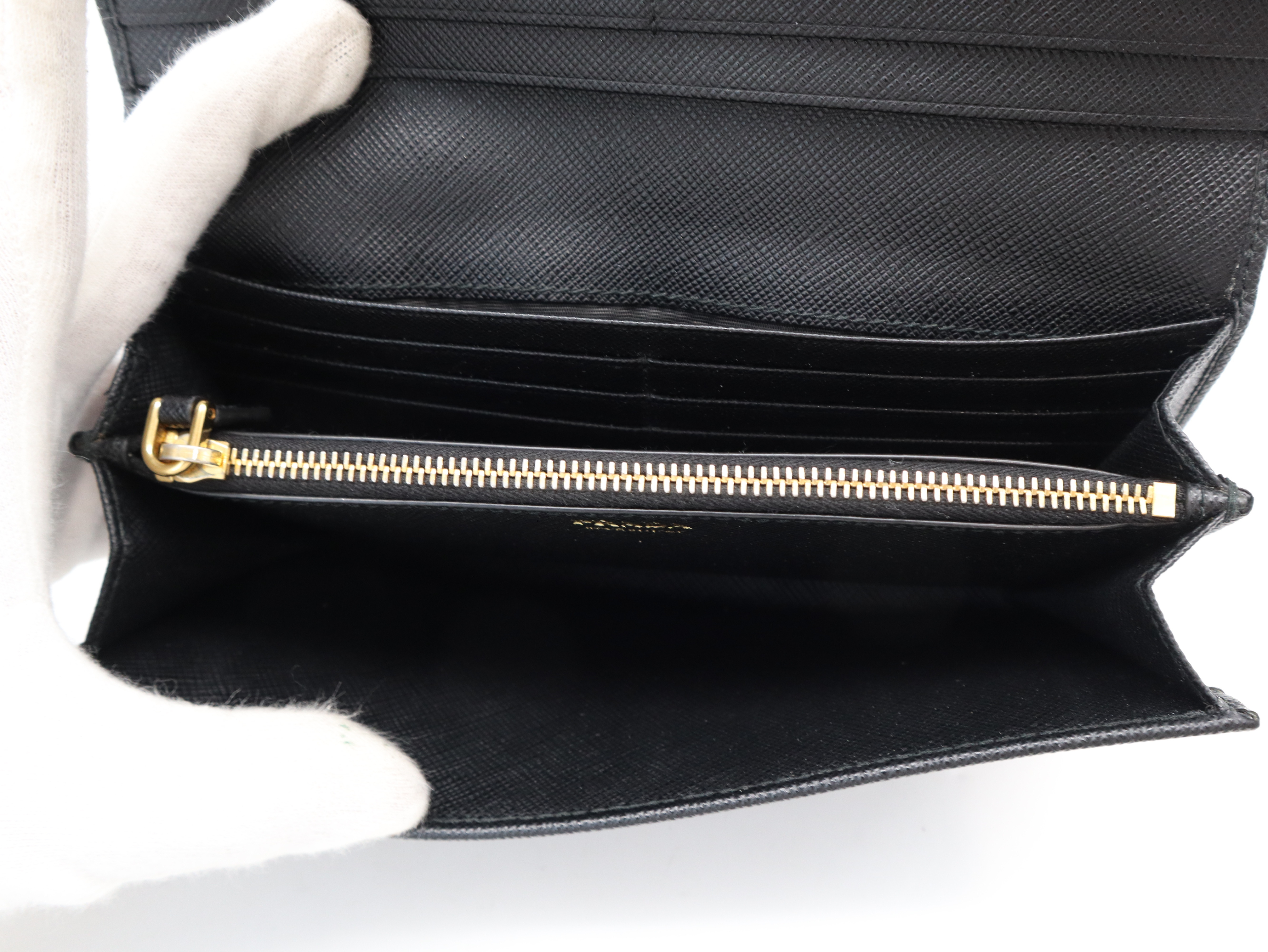 1MH132 Saffiano Leather Long Wallet, Black — view 9