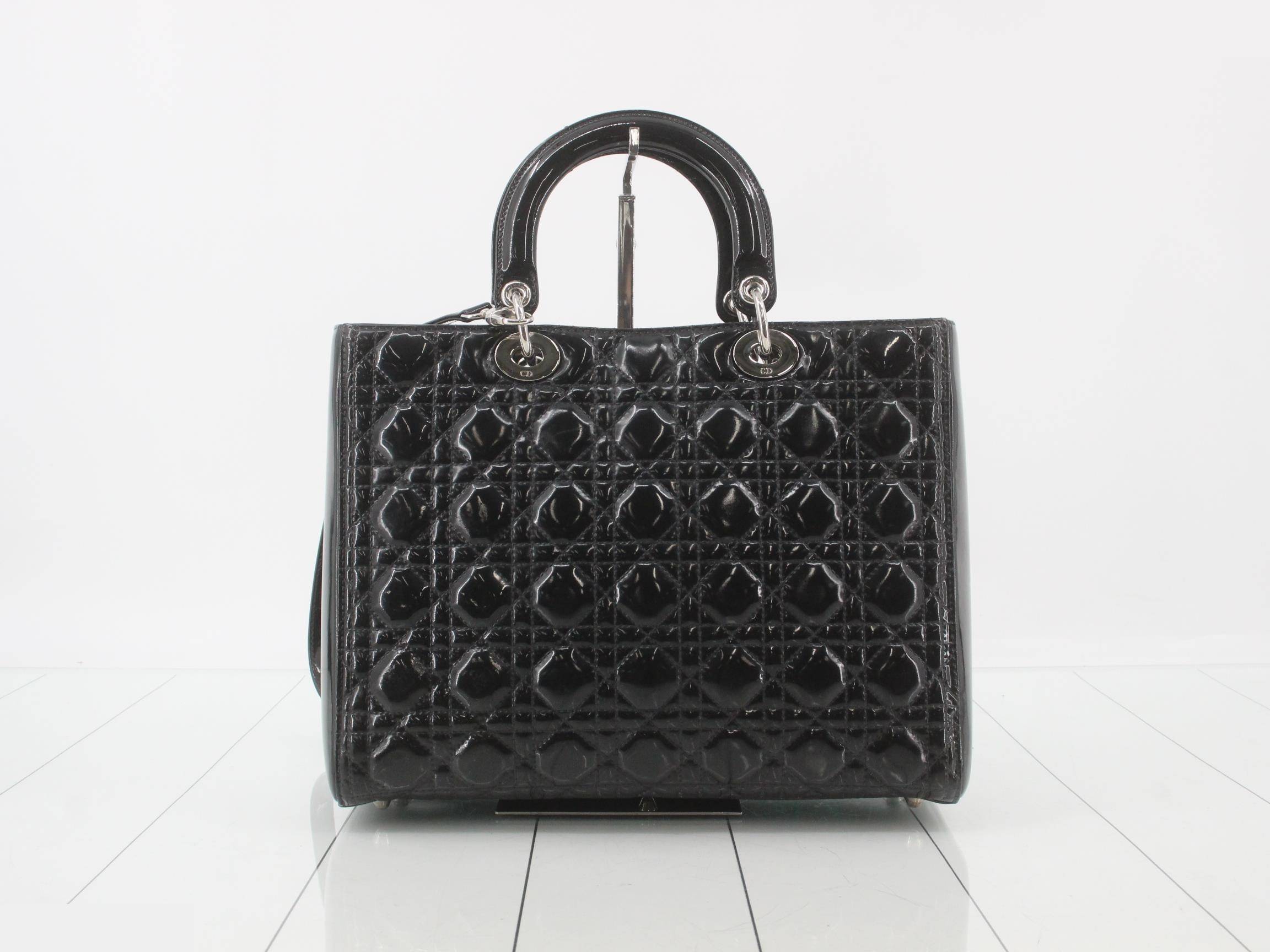 Lady Dior 2-way handbag, patent leather, black — view 2