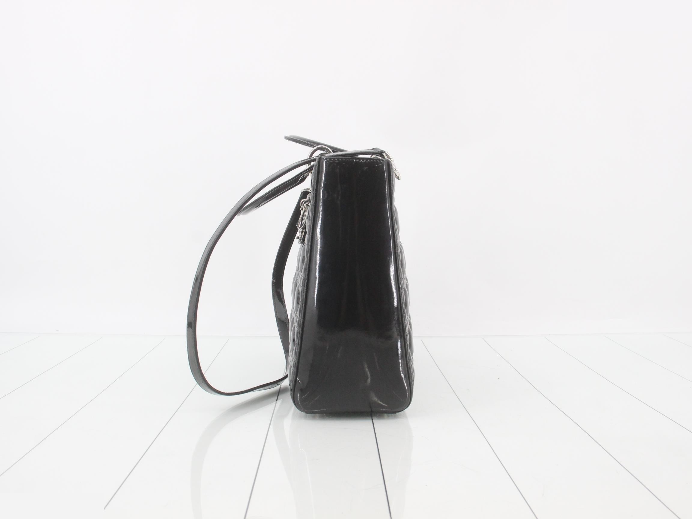 Lady Dior 2-way handbag, patent leather, black — view 3