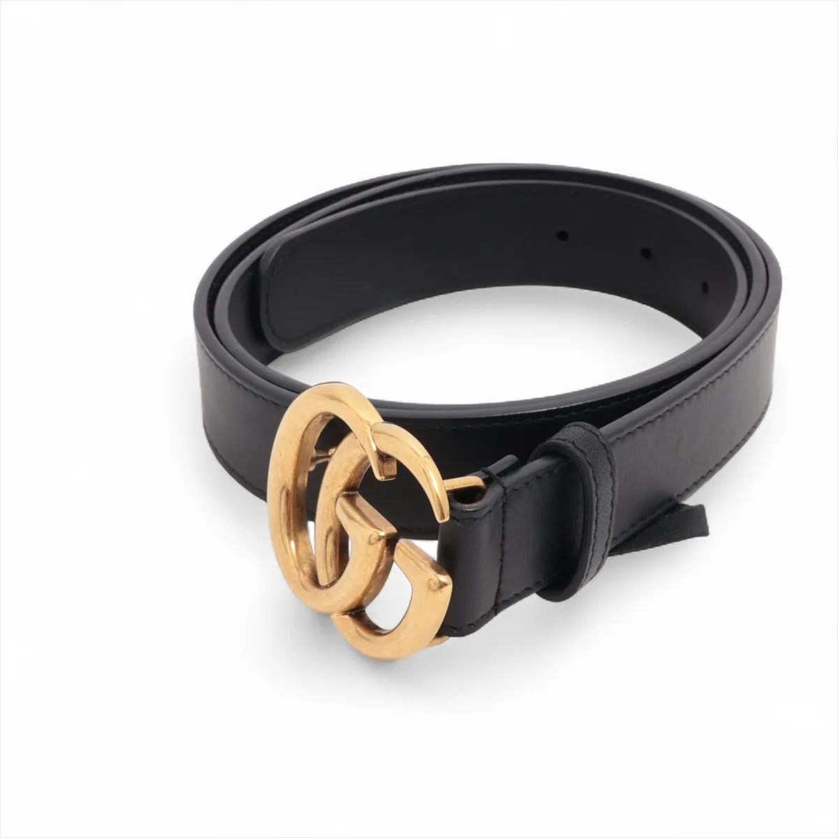 414516 GG Marmont Belt 100 Leather Black Hole added Cut Spreading Out of shape