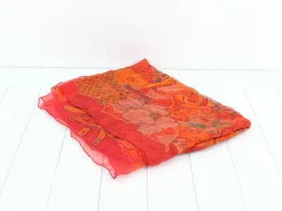 Shawl, red, orange, silk