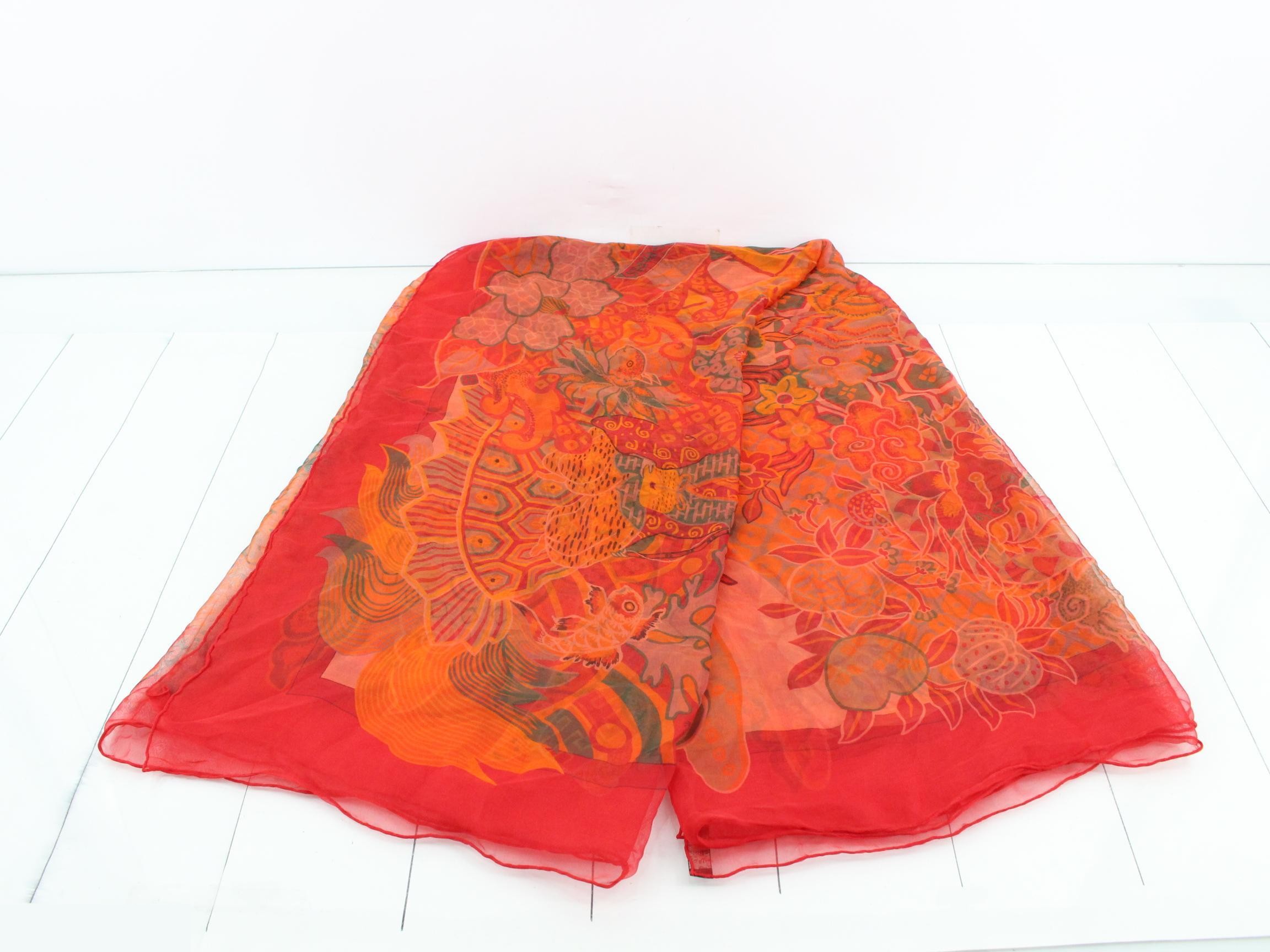 Shawl, red, orange, silk — view 2