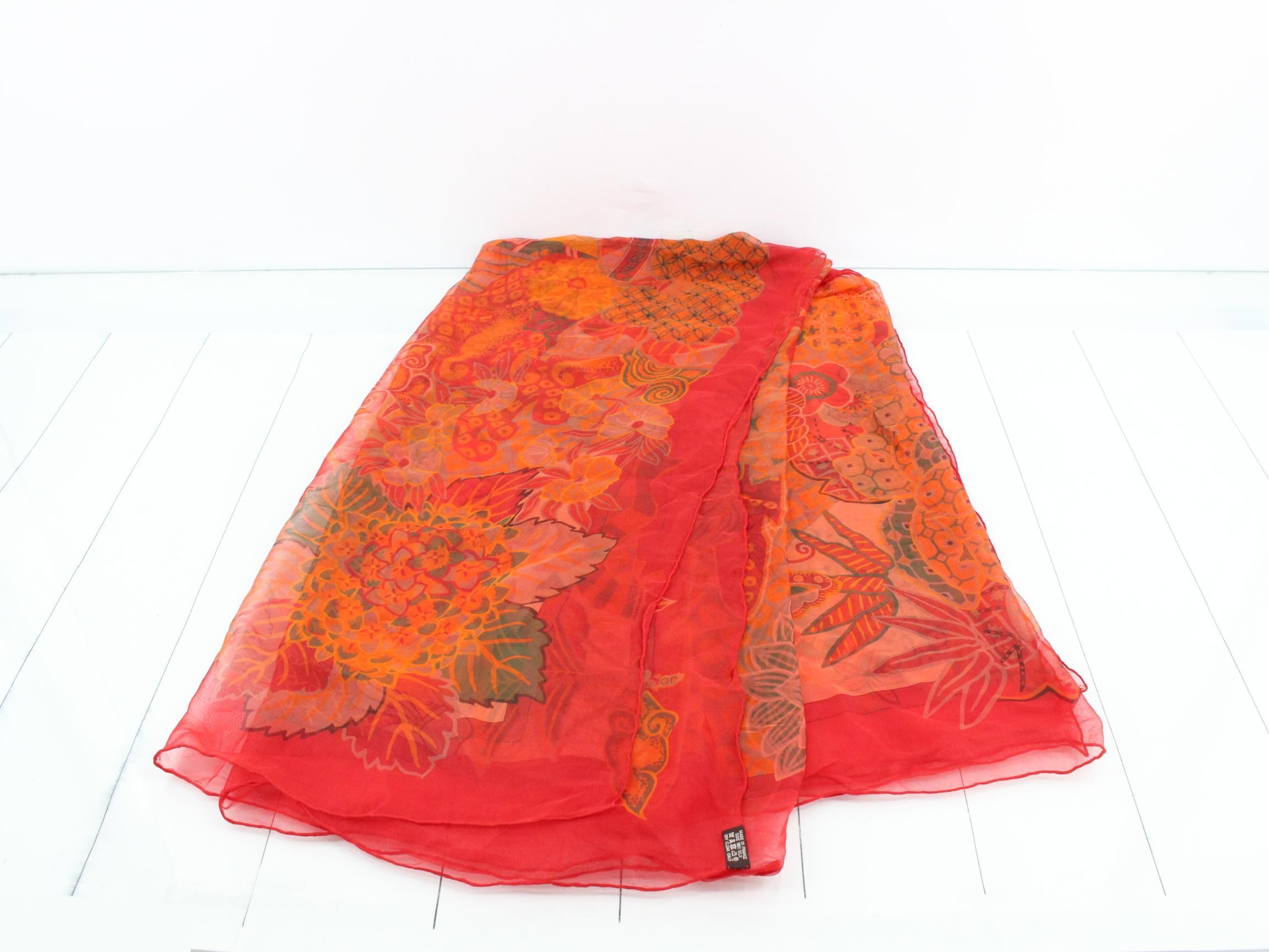 Shawl, red, orange, silk — view 3