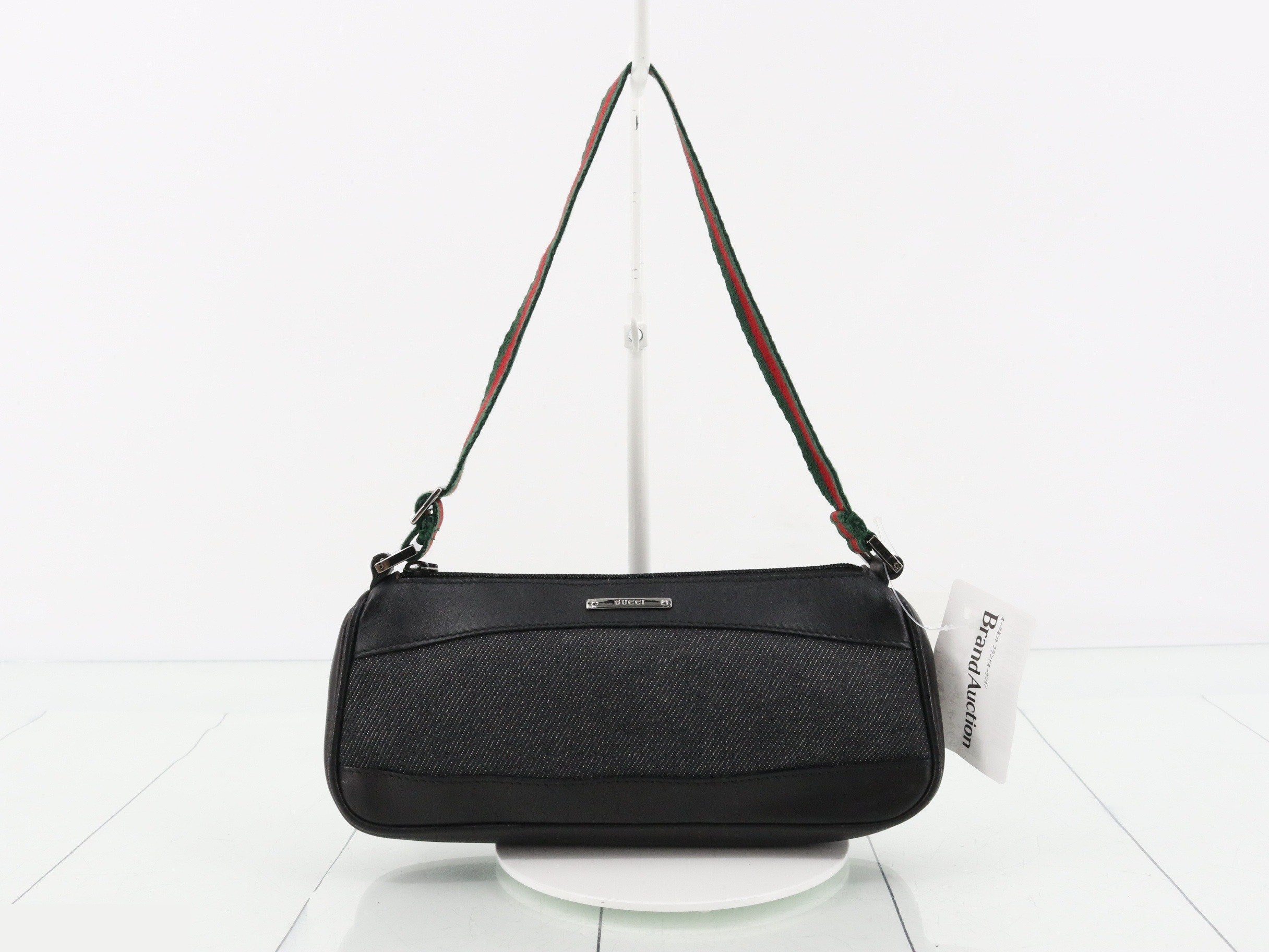 Leather, denim, black, accessory-shaped handbag