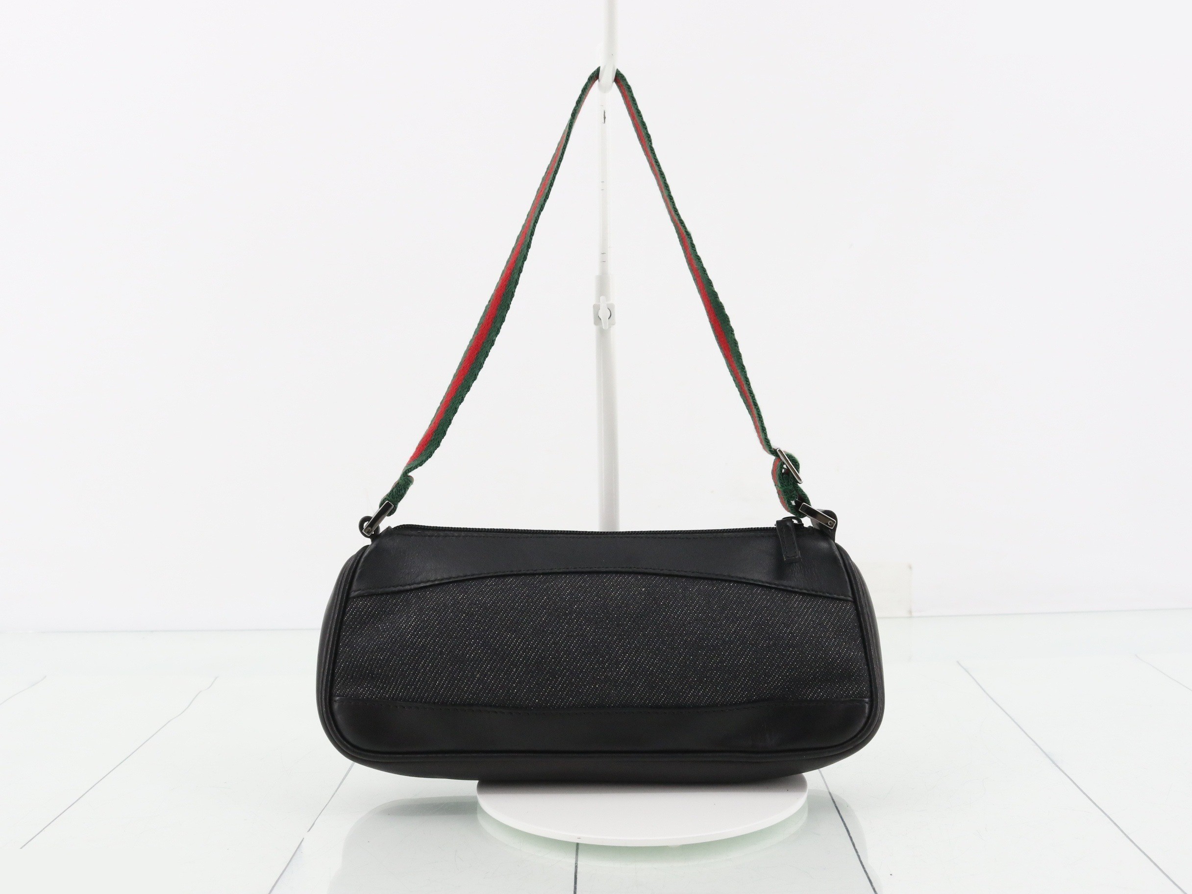 Leather, denim, black, accessory-shaped handbag — view 2