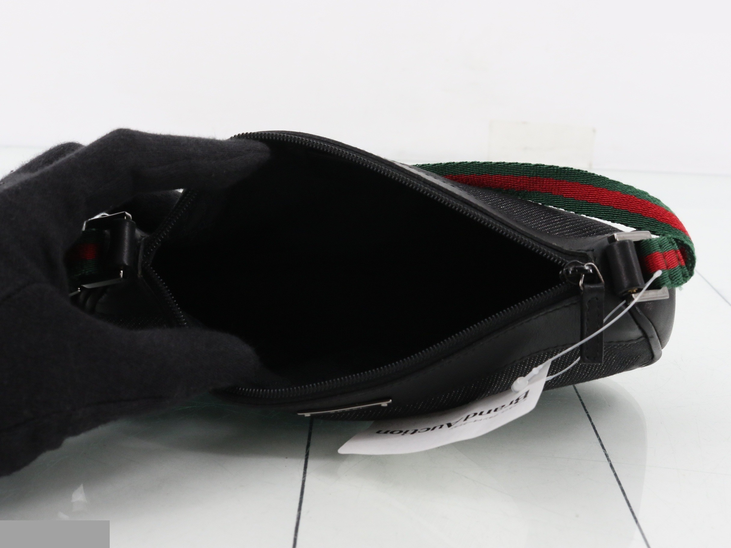 Leather, denim, black, accessory-shaped handbag — view 4