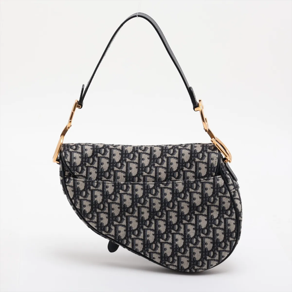 Oblique Saddle Bag, Canvas x Leather, 2-Way Handbag, Navy — view 2