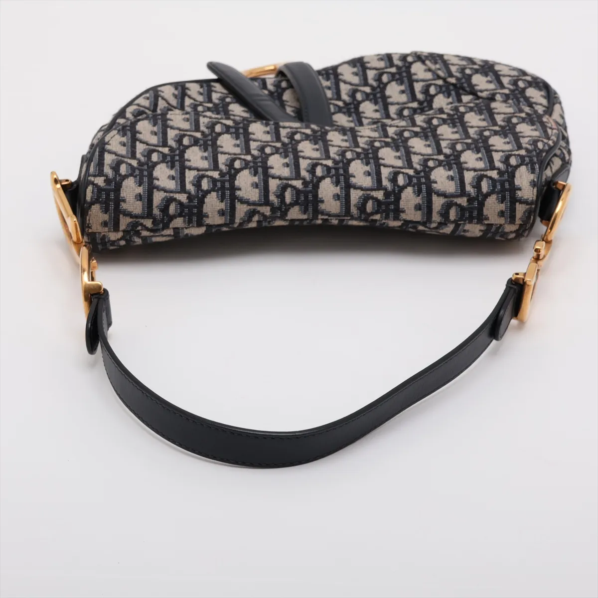 Oblique Saddle Bag, Canvas x Leather, 2-Way Handbag, Navy — view 5