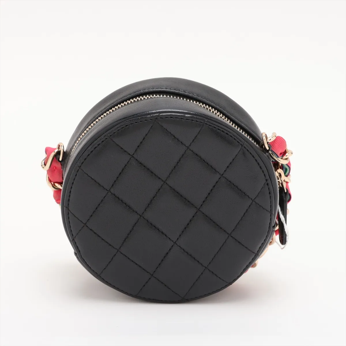 Matelassé Lambskin Chain Shoulder Bag, Round, Black with Gold Hardware, 30895811 (Serial Number in the 30s) — view 2