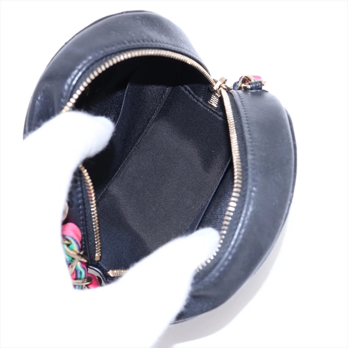 Matelassé Lambskin Chain Shoulder Bag, Round, Black with Gold Hardware, 30895811 (Serial Number in the 30s) — view 6