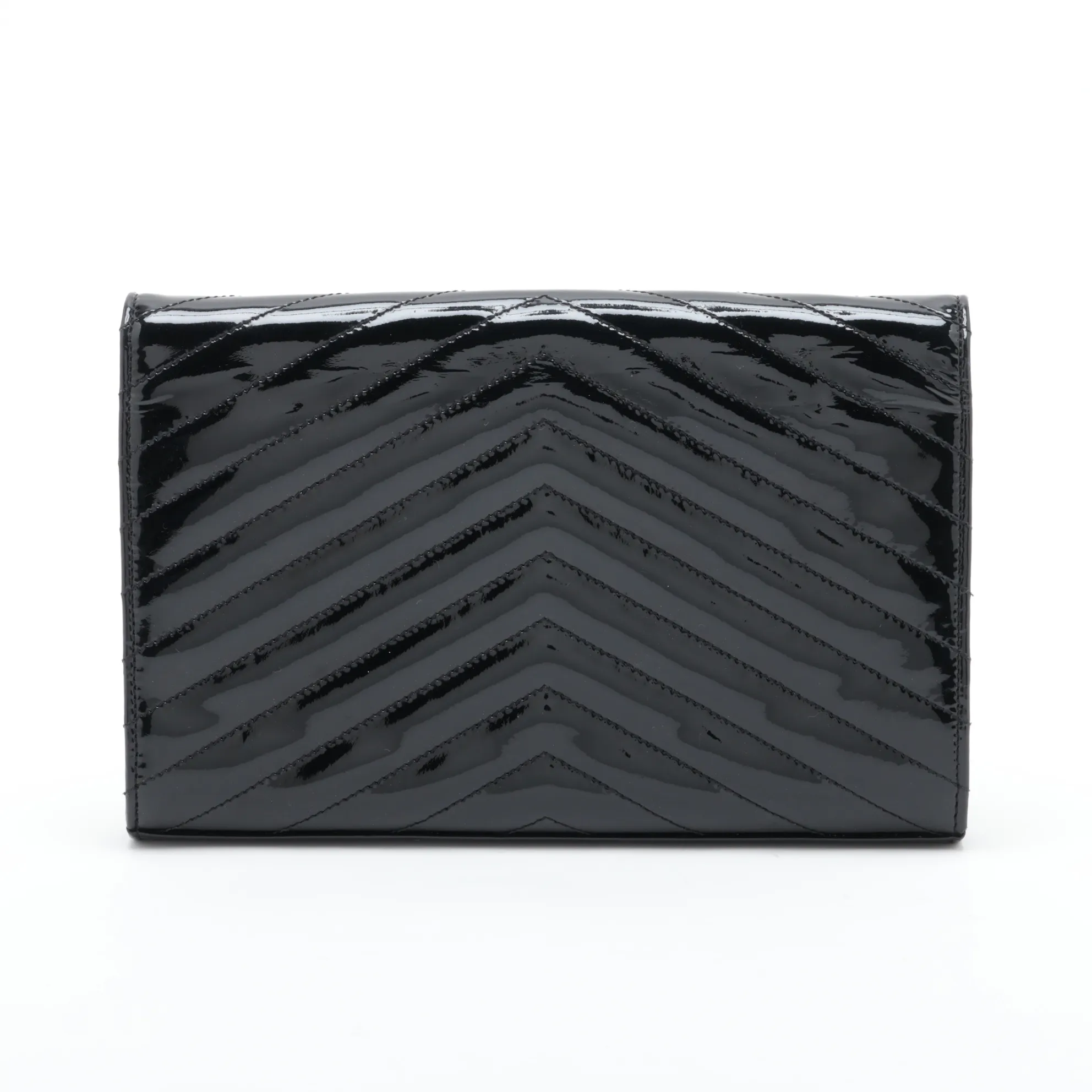 Cassandra 377828 Patent Leather Chain Wallet, Black — view 2