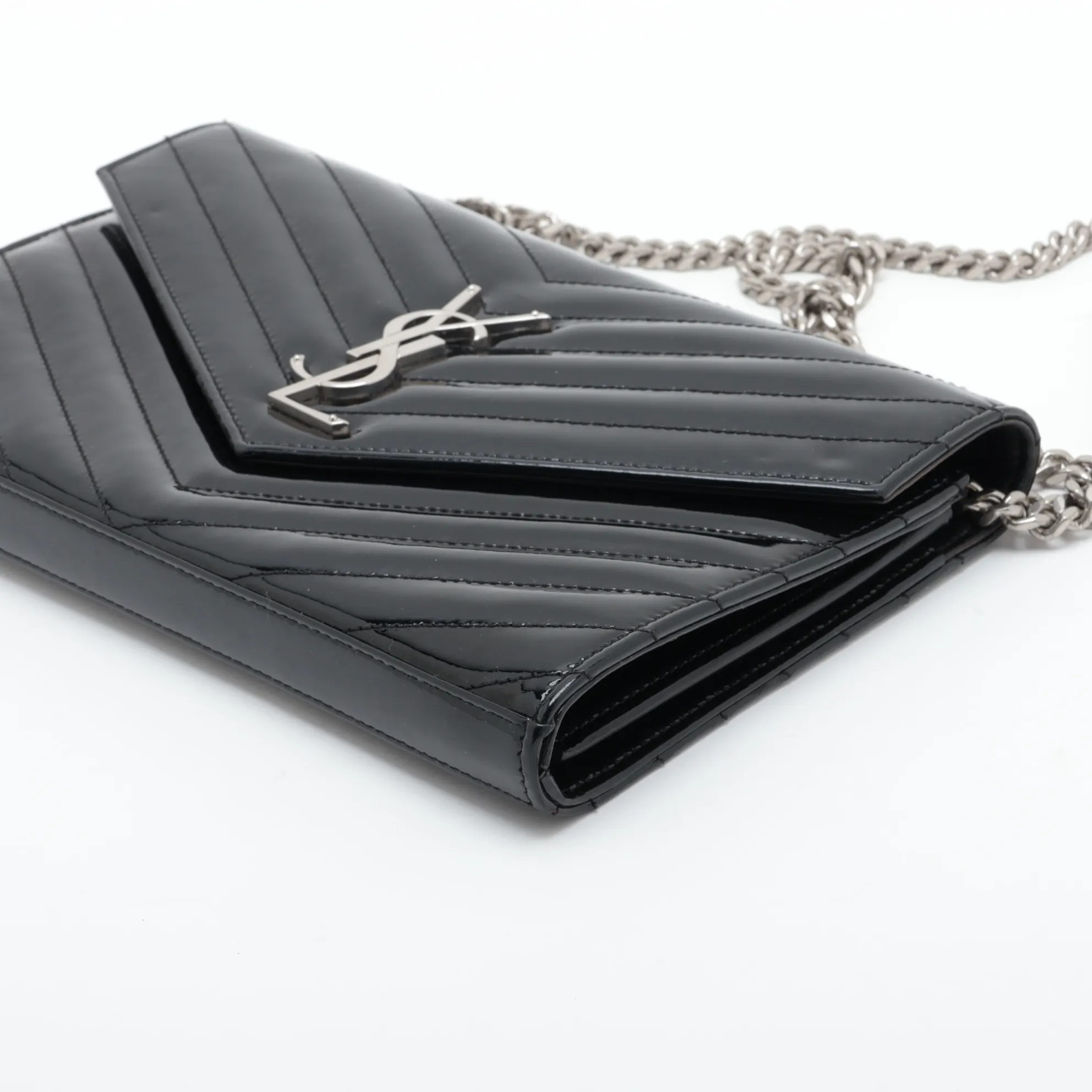 Cassandra 377828 Patent Leather Chain Wallet, Black — view 3