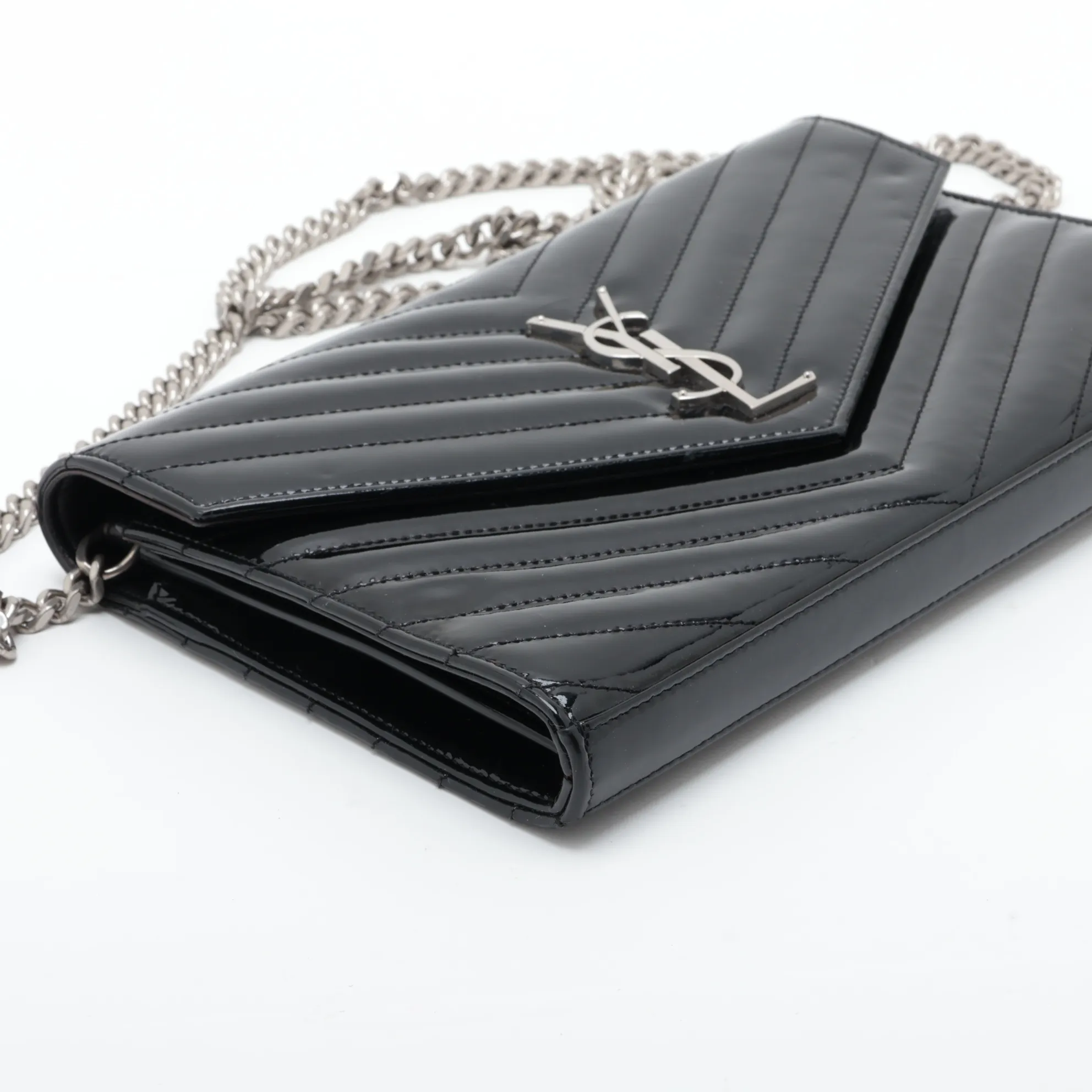 Cassandra 377828 Patent Leather Chain Wallet, Black — view 4