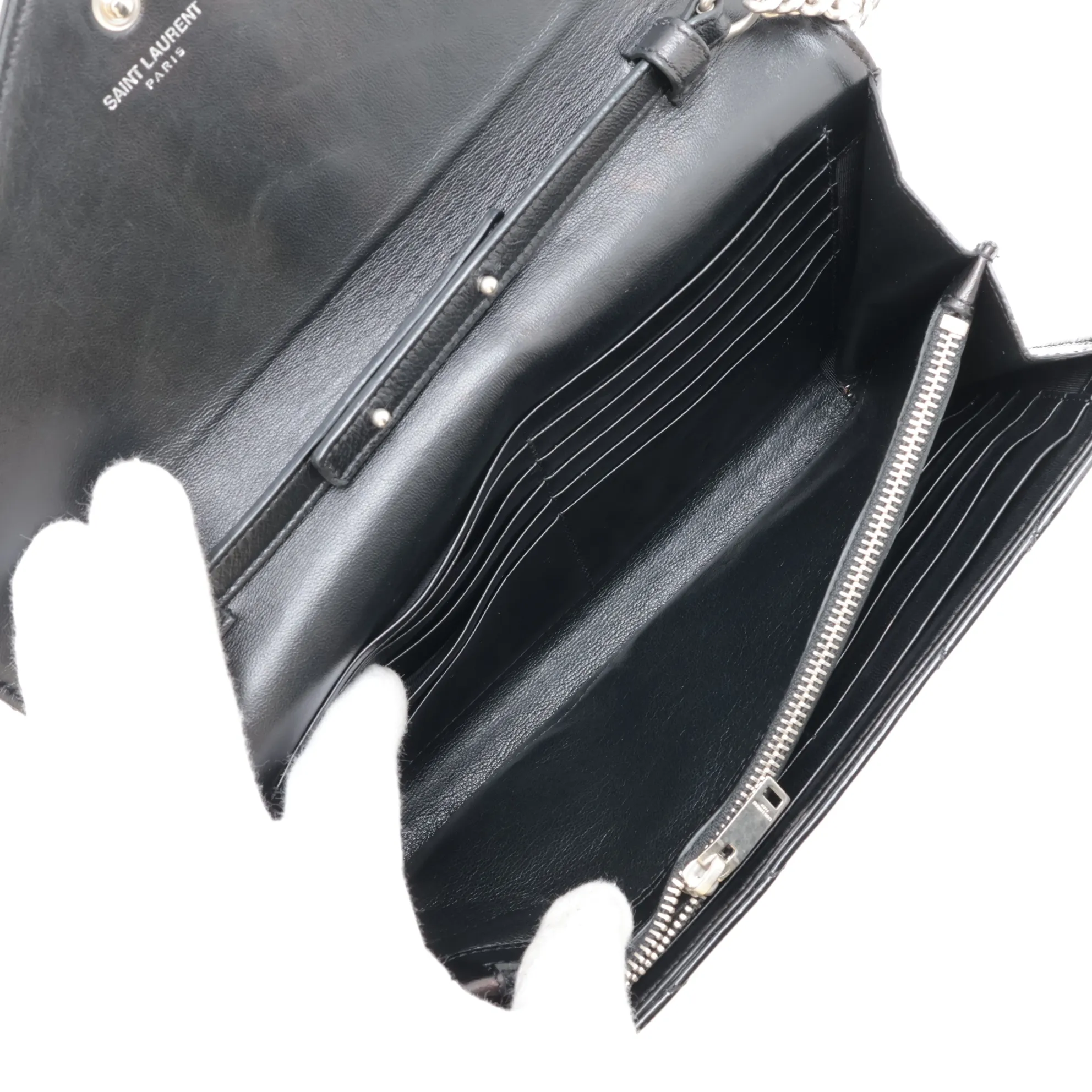 Cassandra 377828 Patent Leather Chain Wallet, Black — view 7