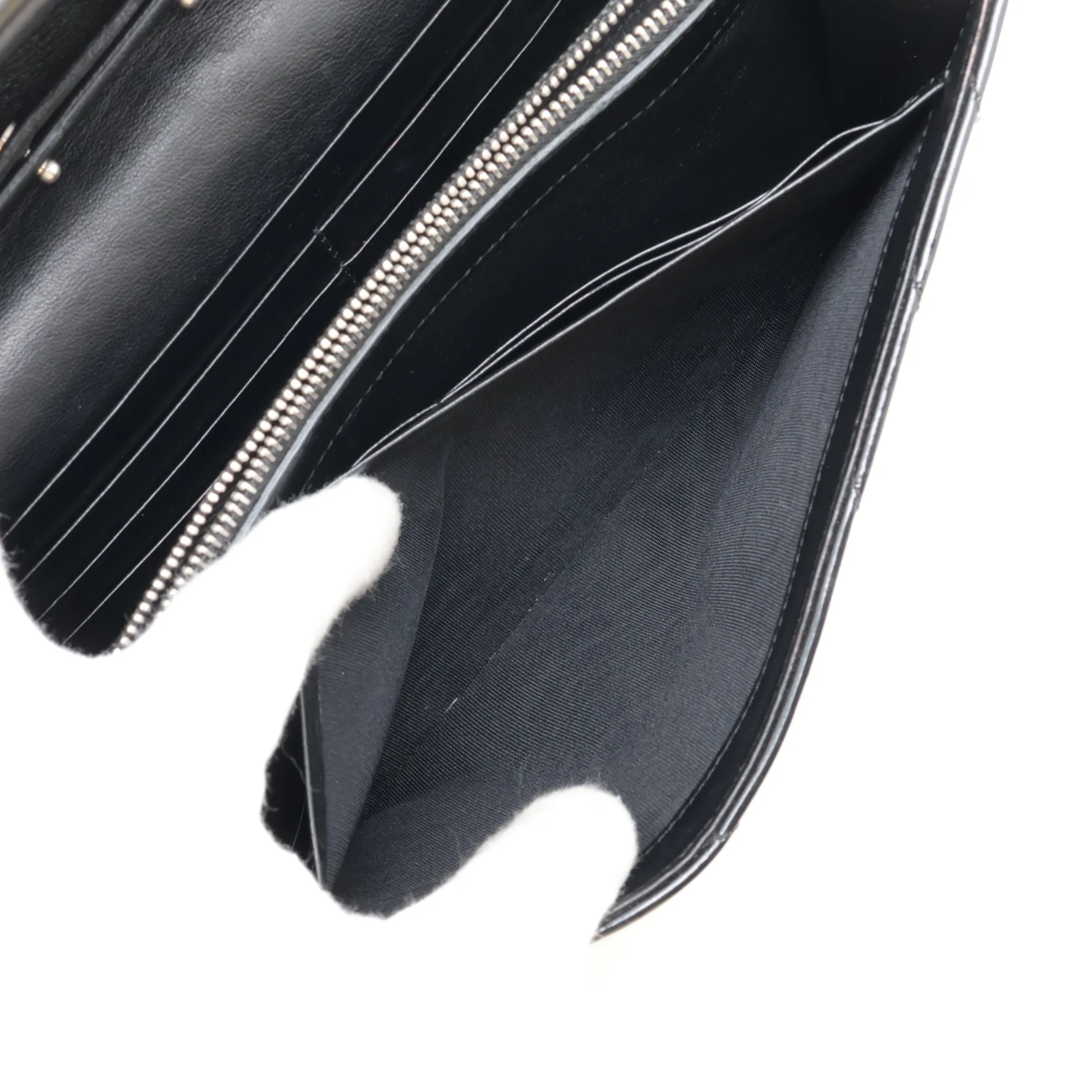 Cassandra 377828 Patent Leather Chain Wallet, Black — view 9