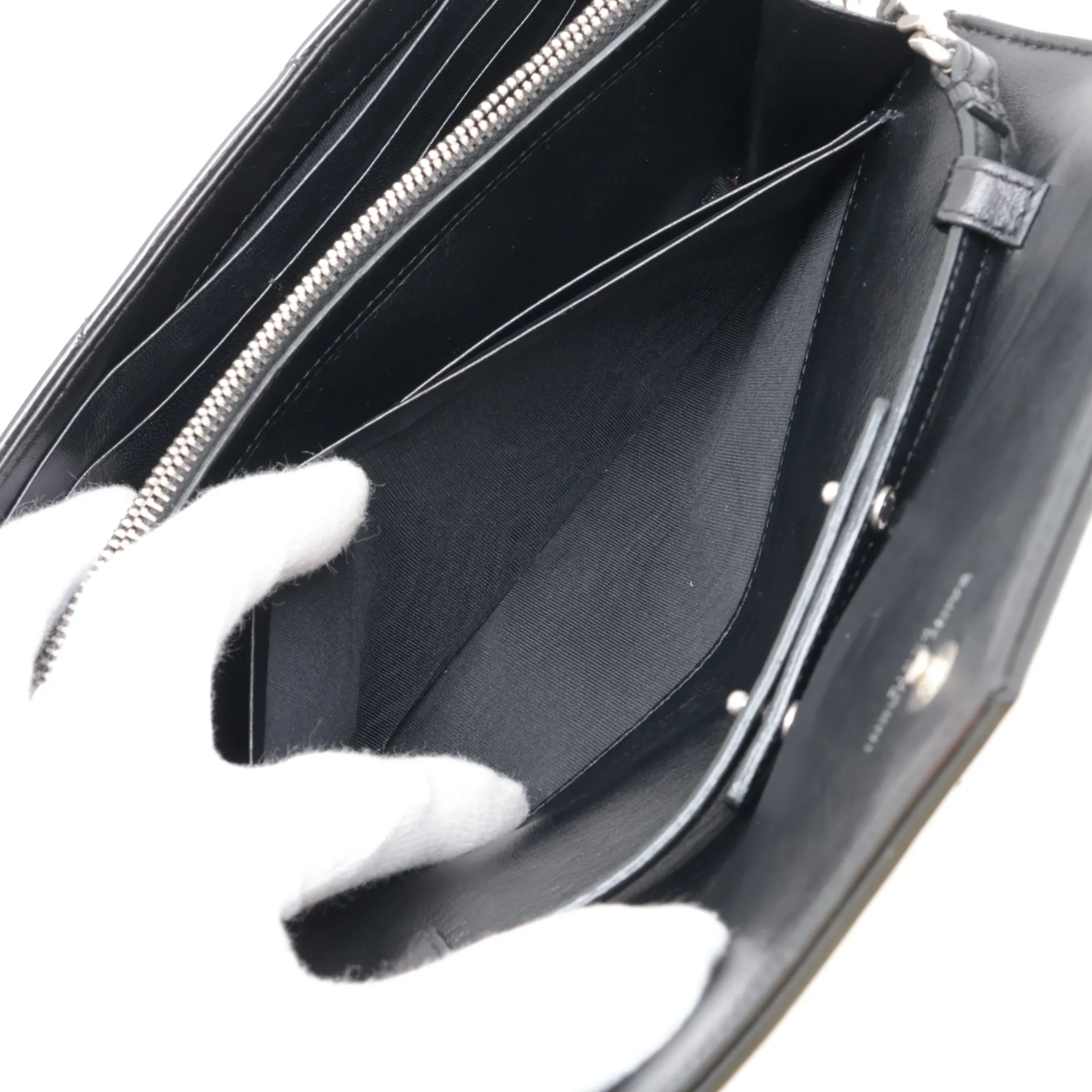 Cassandra 377828 Patent Leather Chain Wallet, Black — view 10