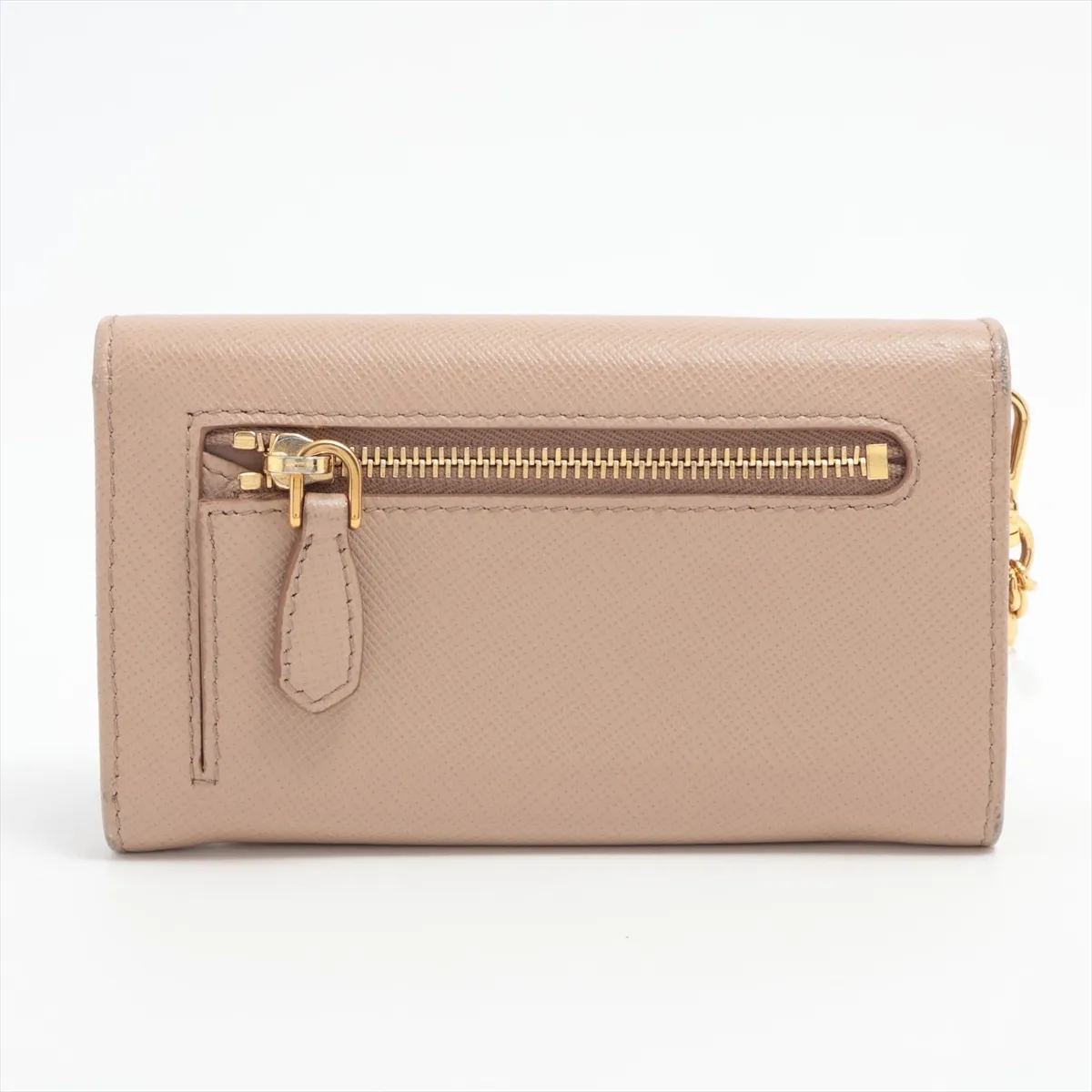 Saffiano Metal Leather Coin Case, Beige — view 2