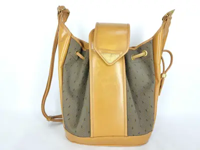 Shoulder Bag - YVES SAINT LAURENT Yves Shoulder Bag with Y Logo, Drawstring, Brown Shoulder Bag