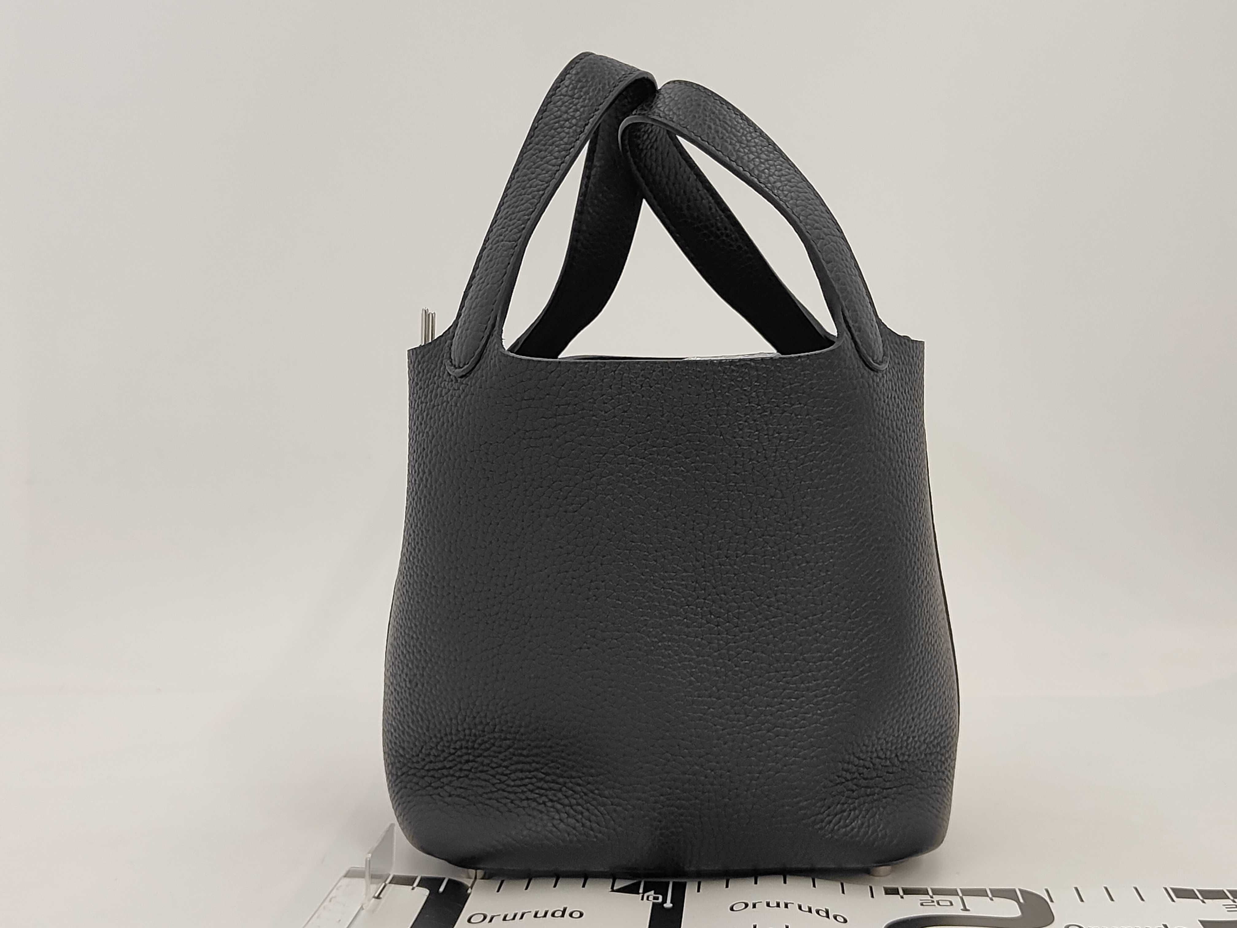 Picotin PM Taurillon Leather Handbag, W Stamp, Black — view 2