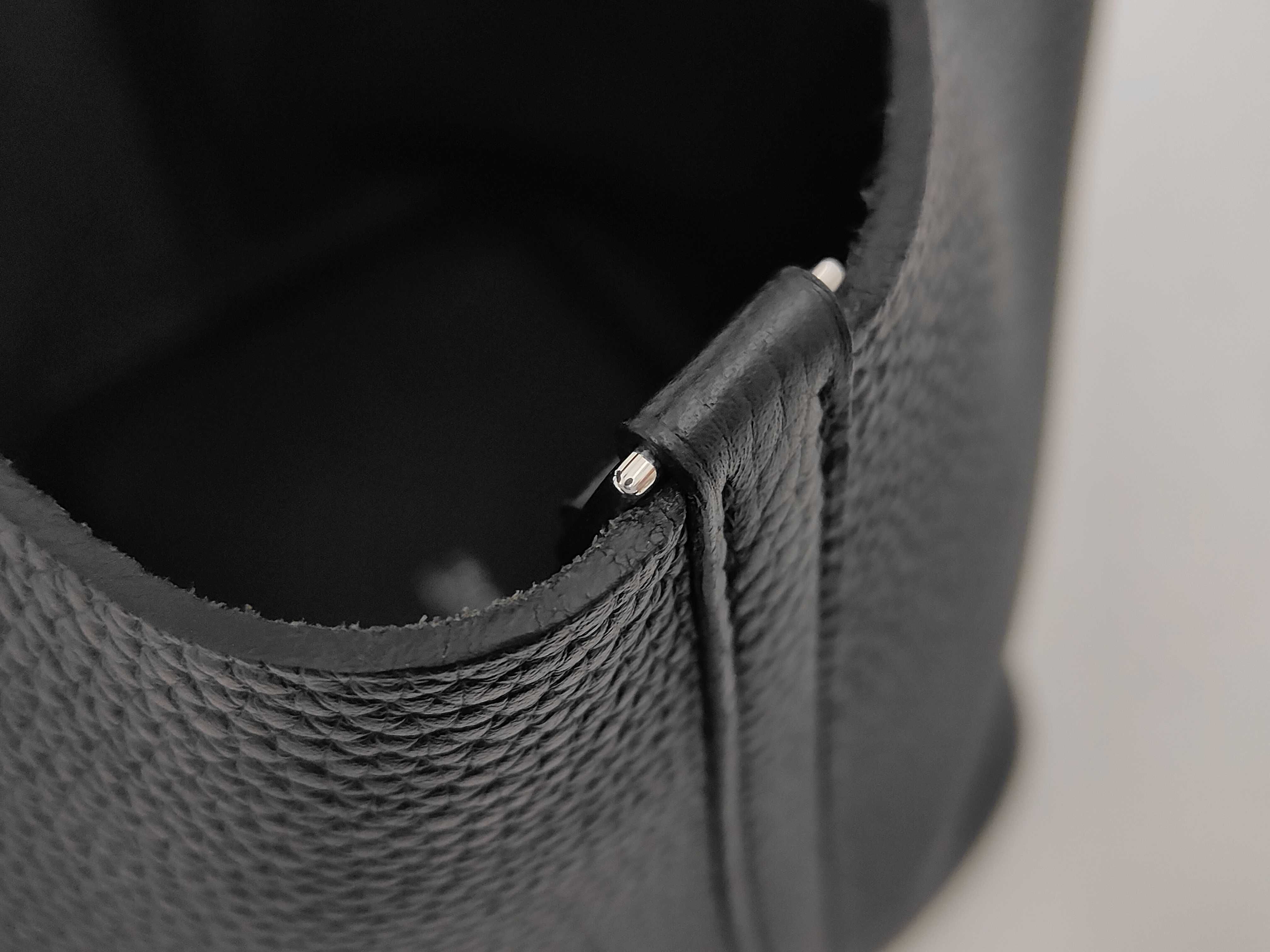 Picotin PM Taurillon Leather Handbag, W Stamp, Black — view 12