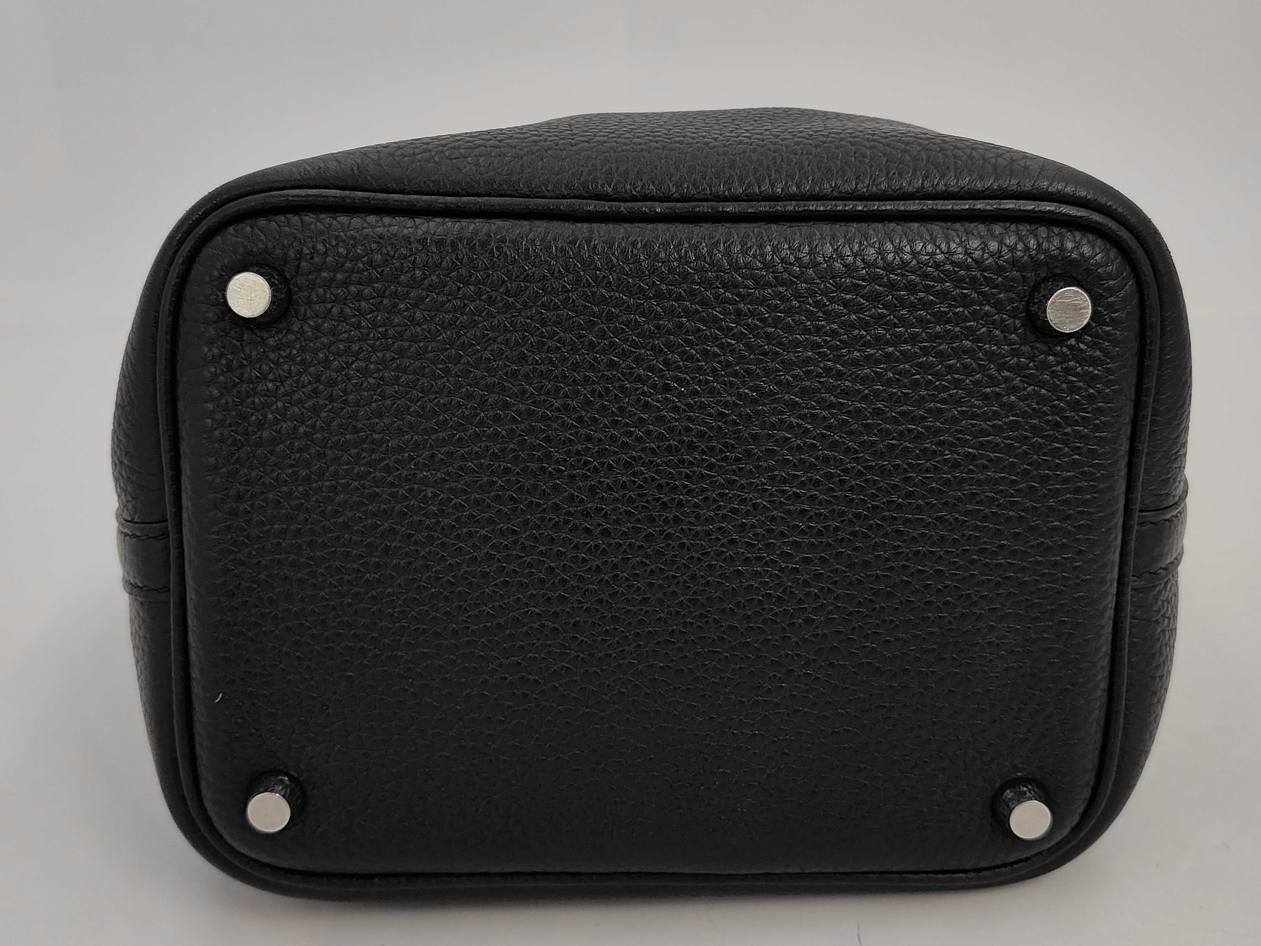 Picotin PM Taurillon Leather Handbag, W Stamp, Black — view 4