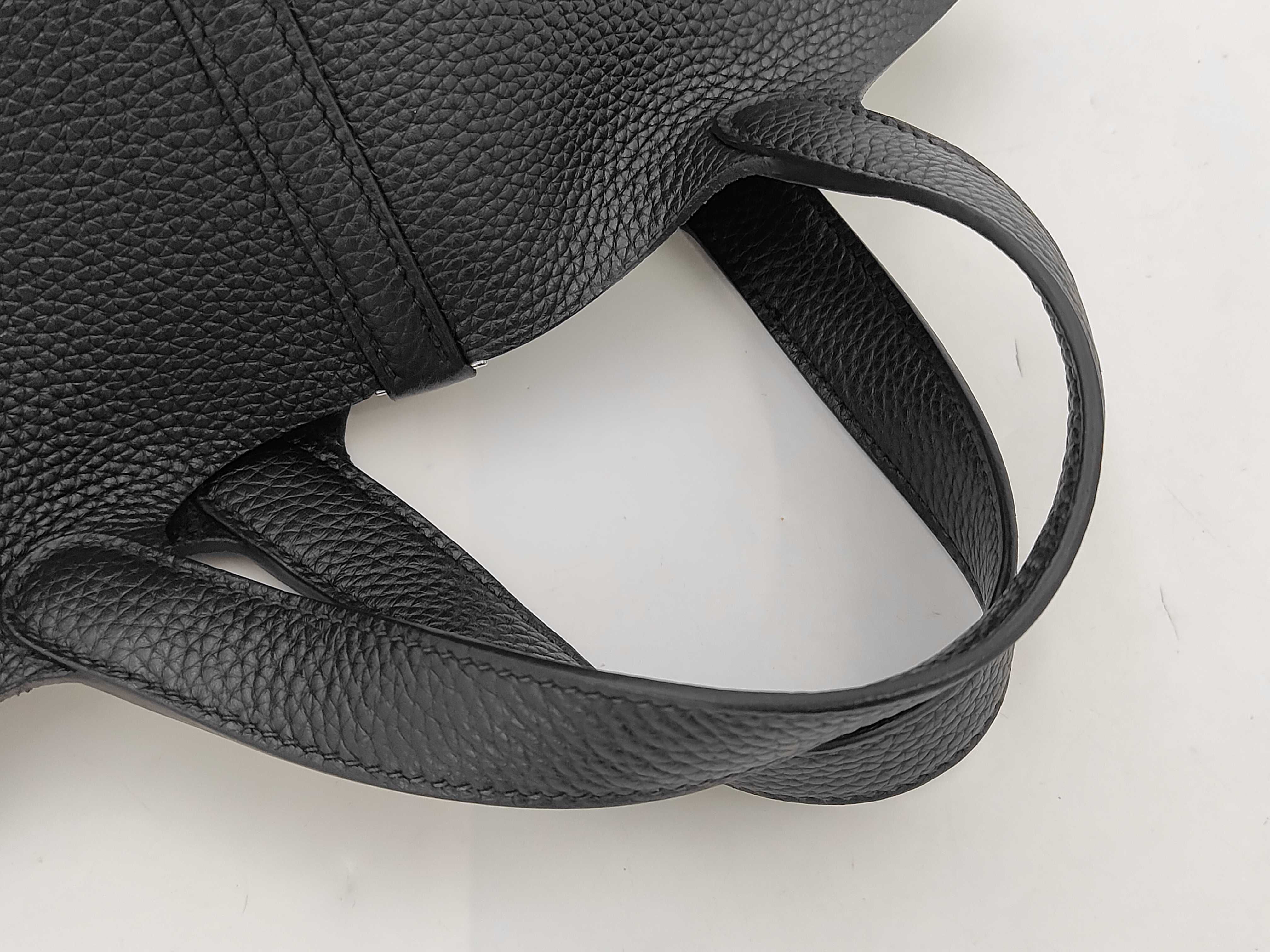 Picotin PM Taurillon Leather Handbag, W Stamp, Black — view 5