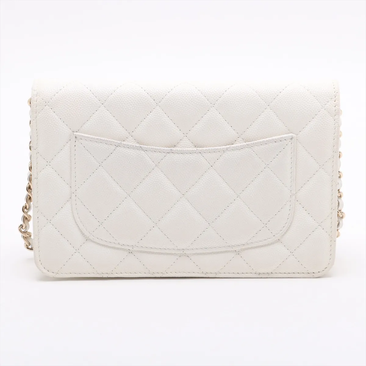Matelasse caviar skin chain wallet white gold hardware CK19TE83 random plate AP0250 — view 2