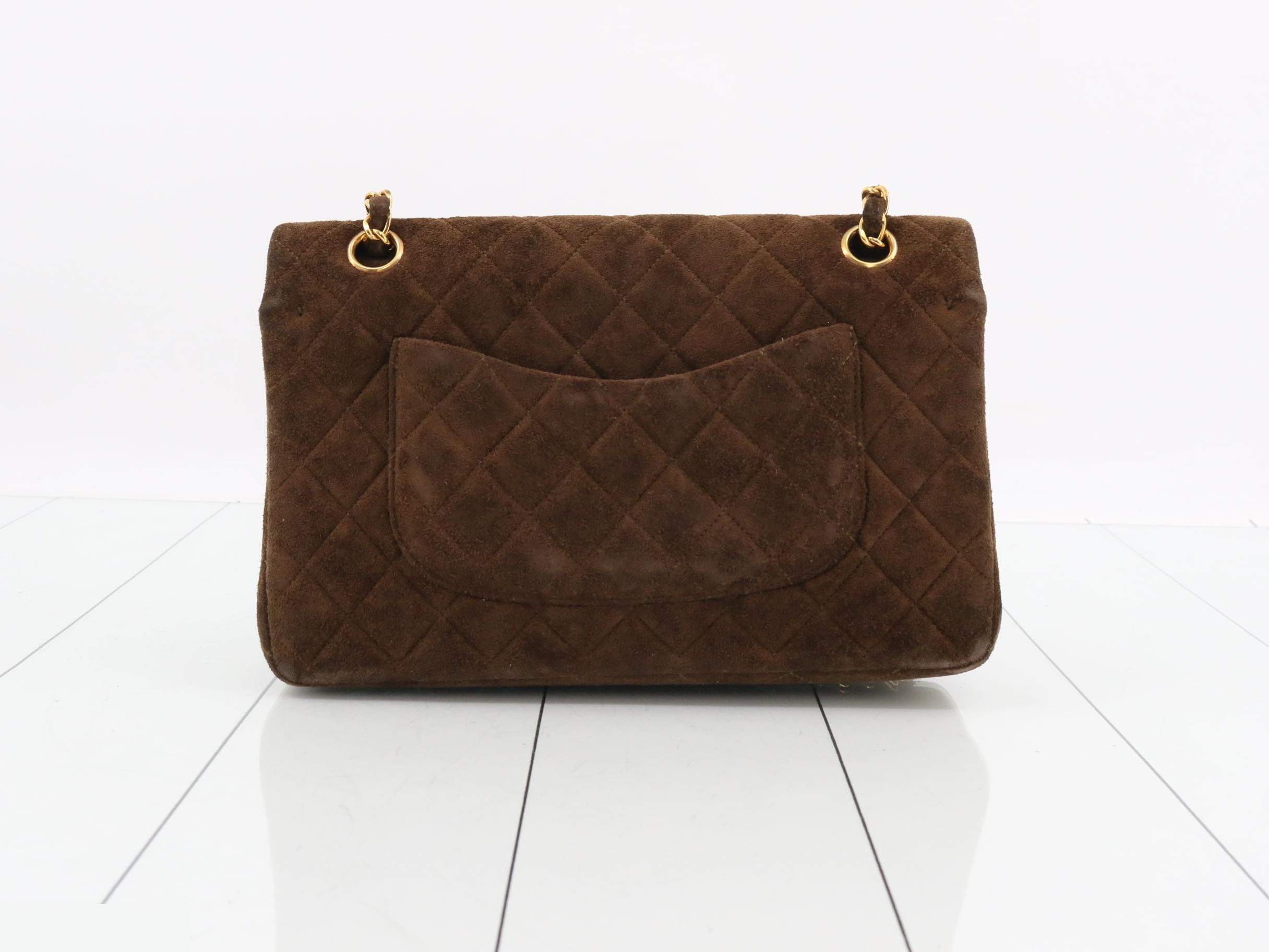 Matelassé 25 Suede Double Flap Shoulder Bag, Brown, with original seal. — view 2