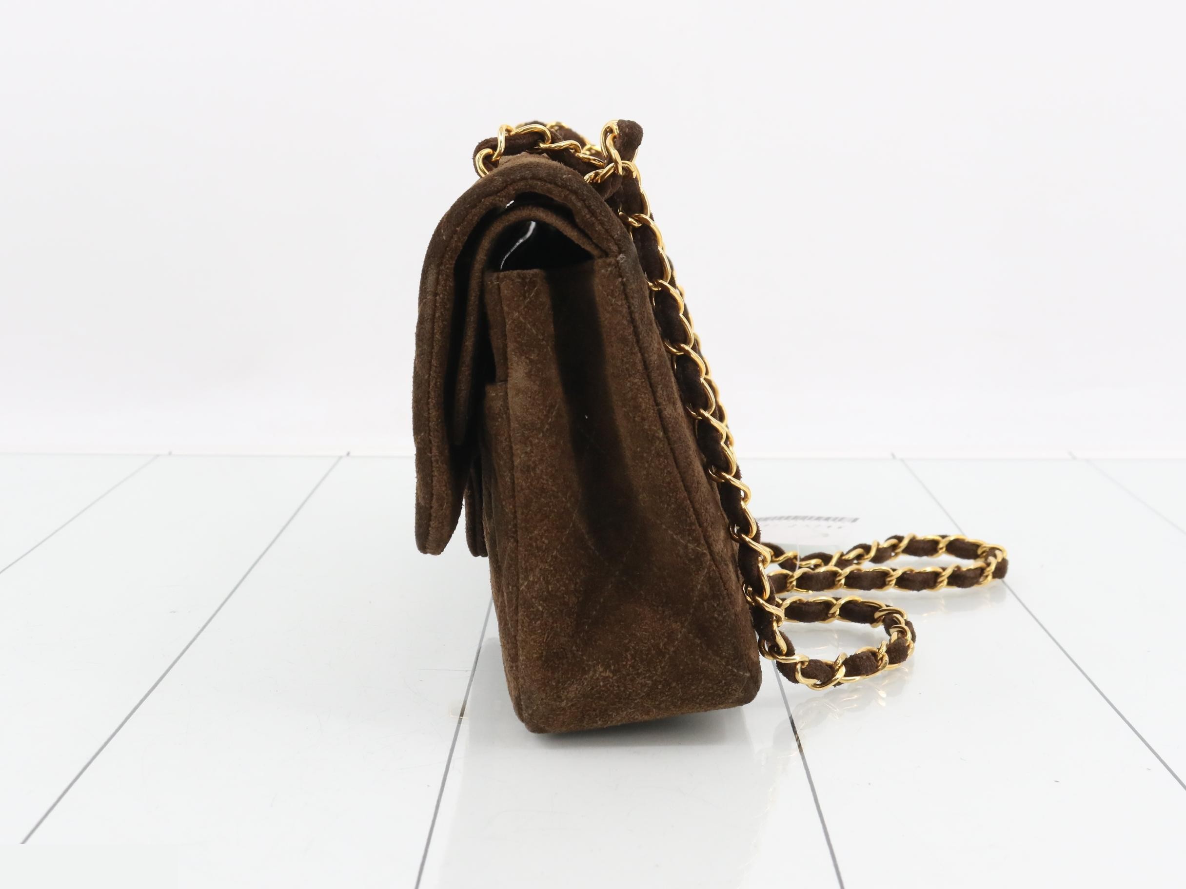 Matelassé 25 Suede Double Flap Shoulder Bag, Brown, with original seal. — view 3