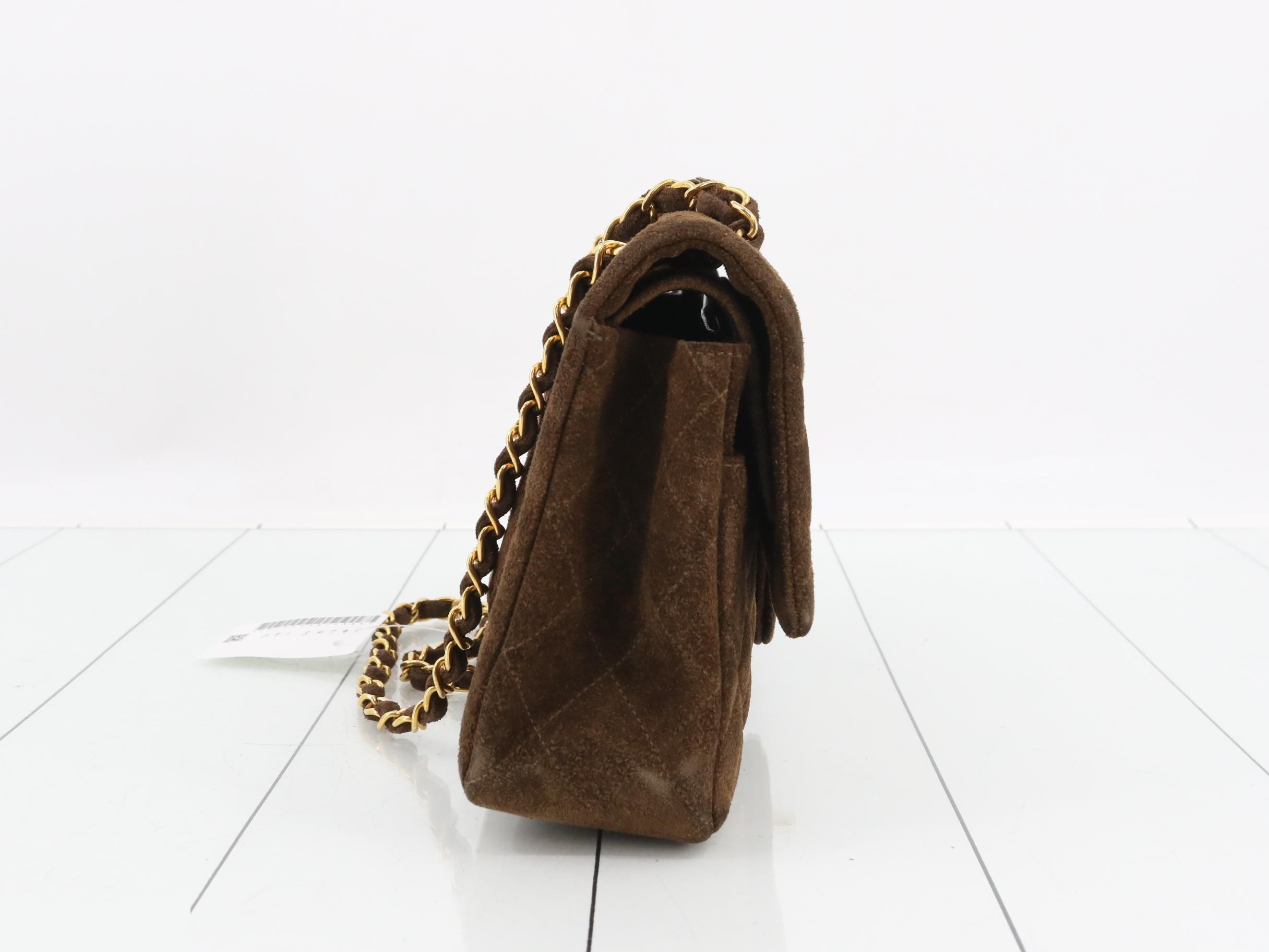 Matelassé 25 Suede Double Flap Shoulder Bag, Brown, with original seal. — view 4