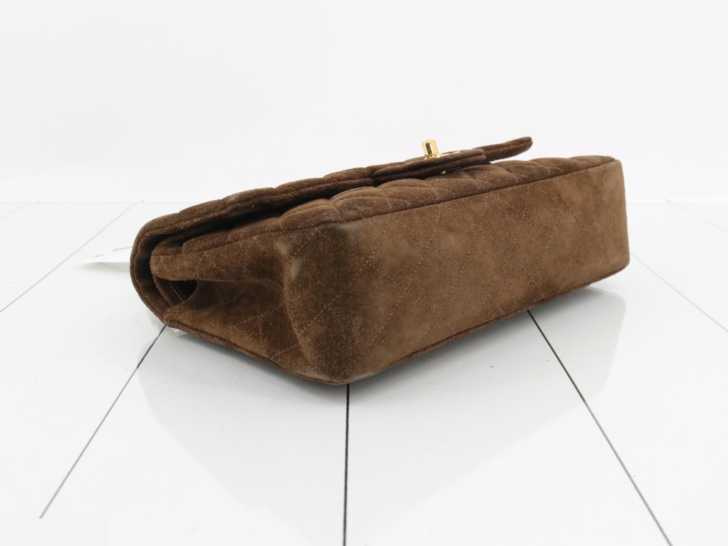Matelassé 25 Suede Double Flap Shoulder Bag, Brown, with original seal. — view 5