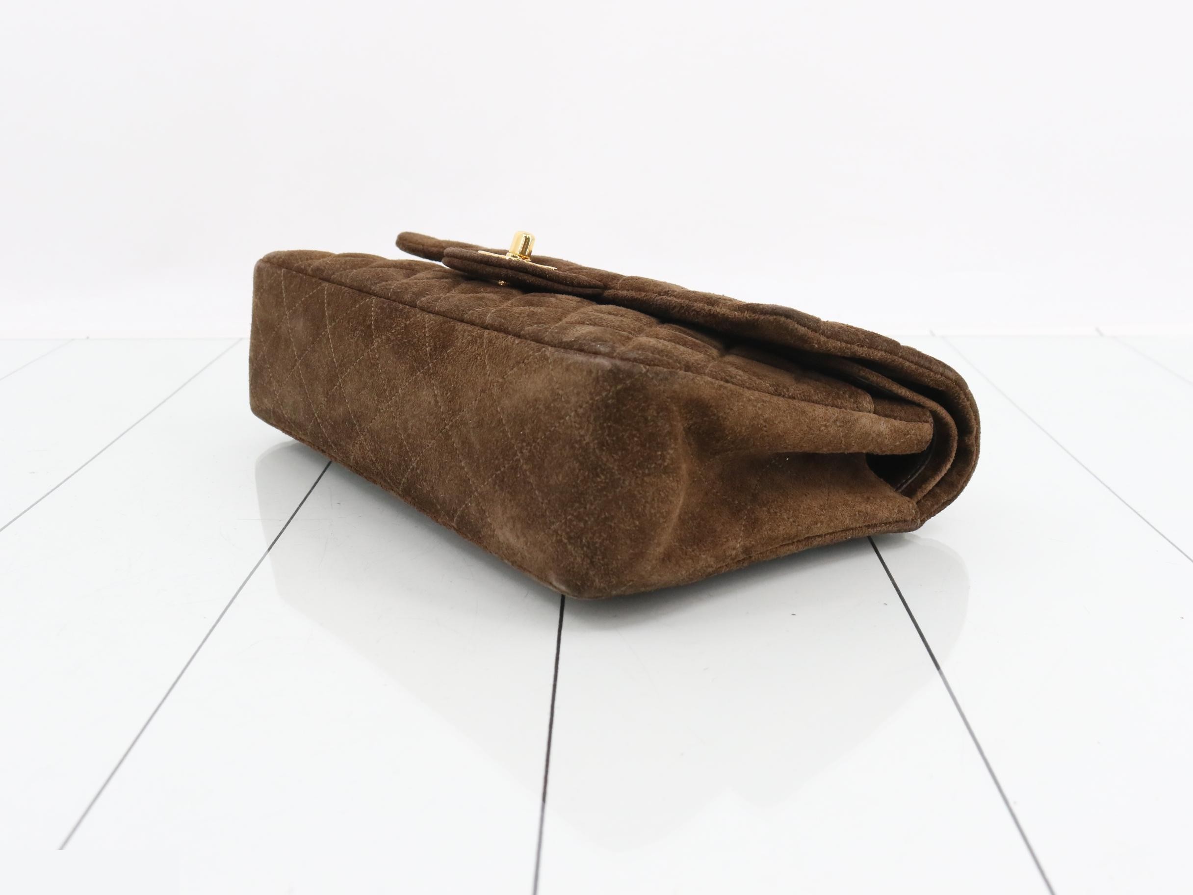 Matelassé 25 Suede Double Flap Shoulder Bag, Brown, with original seal. — view 6