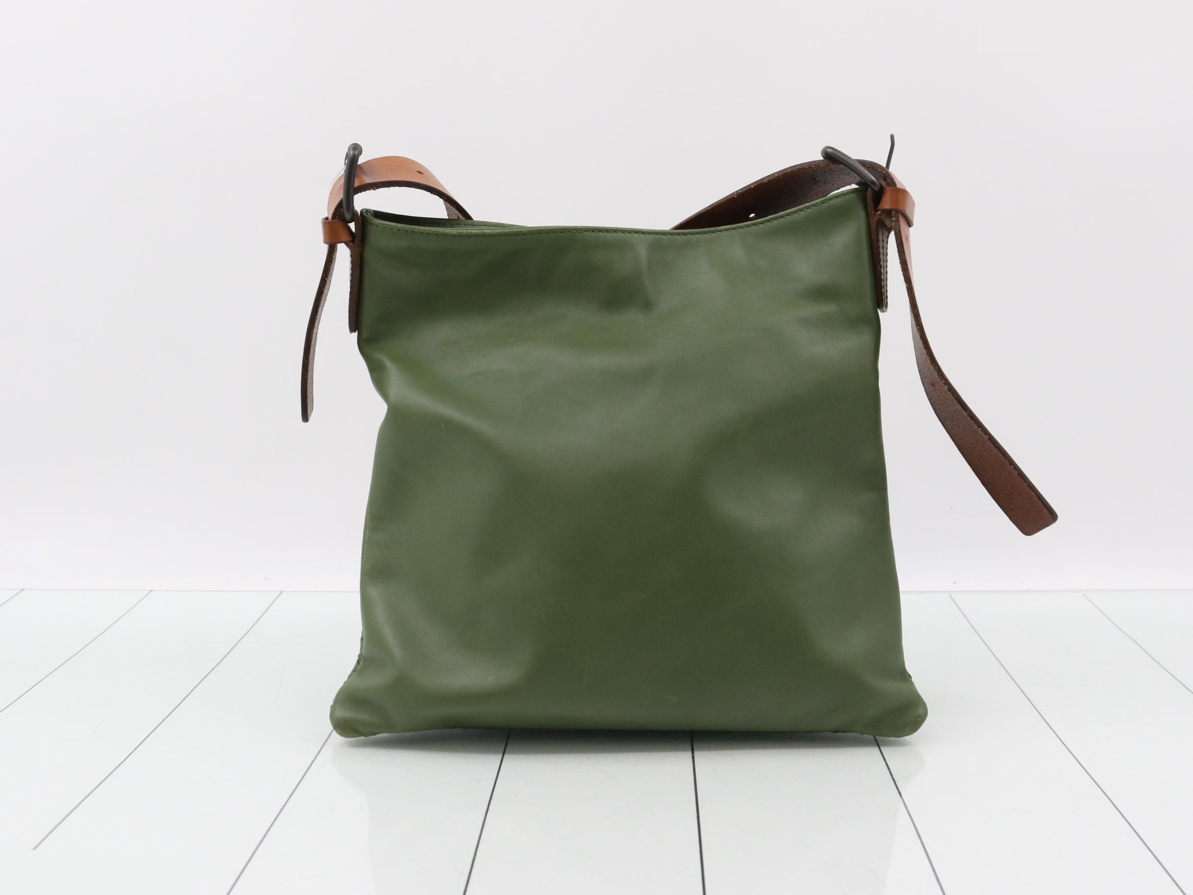 Intrecciato Shoulder Bag, Leather, Khaki — view 2