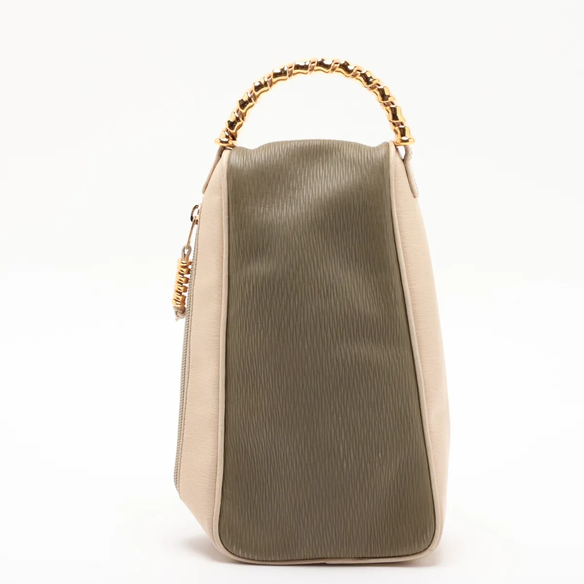 Velázquez Leather Handbag, Beige x Green — view 2