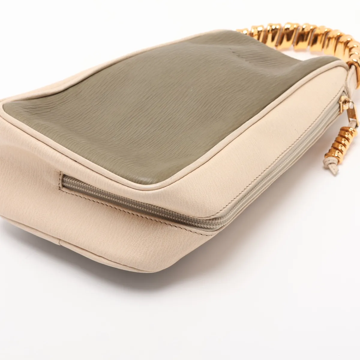 Velázquez Leather Handbag, Beige x Green — view 3