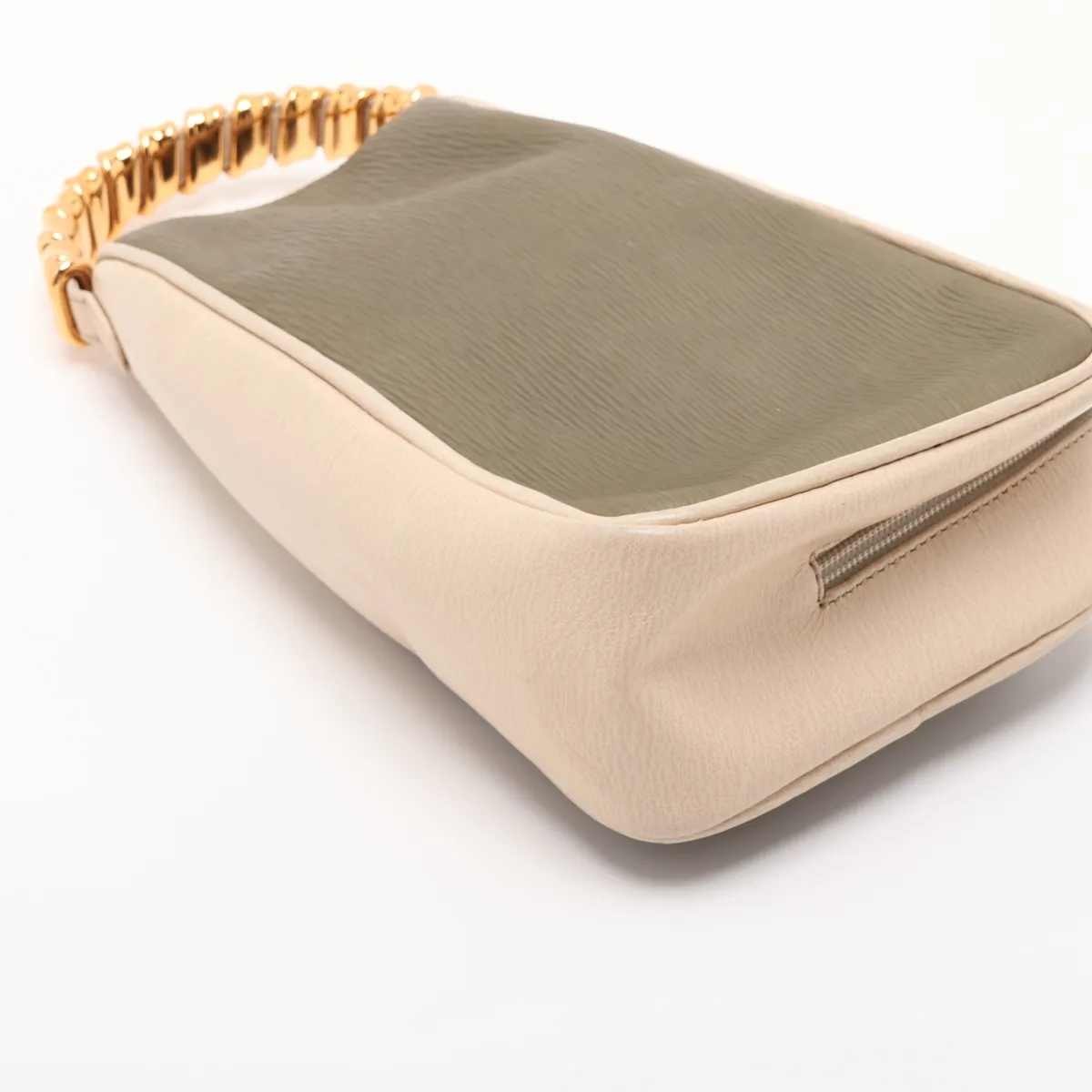 Velázquez Leather Handbag, Beige x Green — view 4