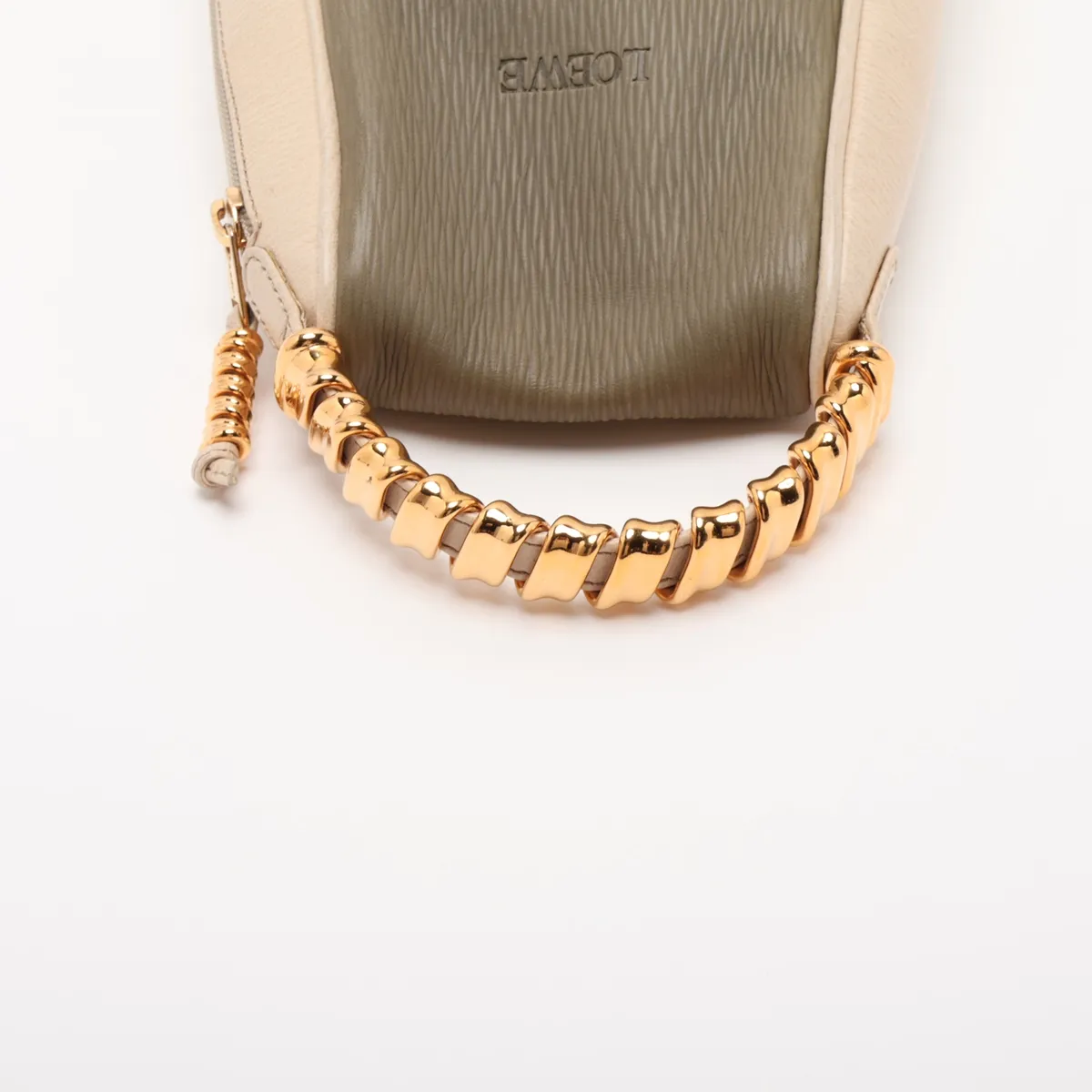 Velázquez Leather Handbag, Beige x Green — view 5