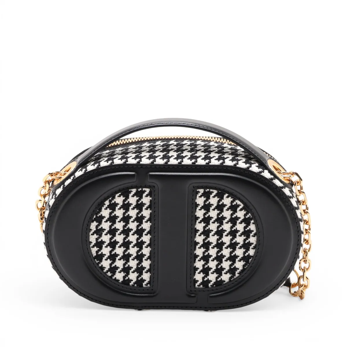 CD Logo Tweed x Leather Chain Shoulder Bag, Black x White — view 2