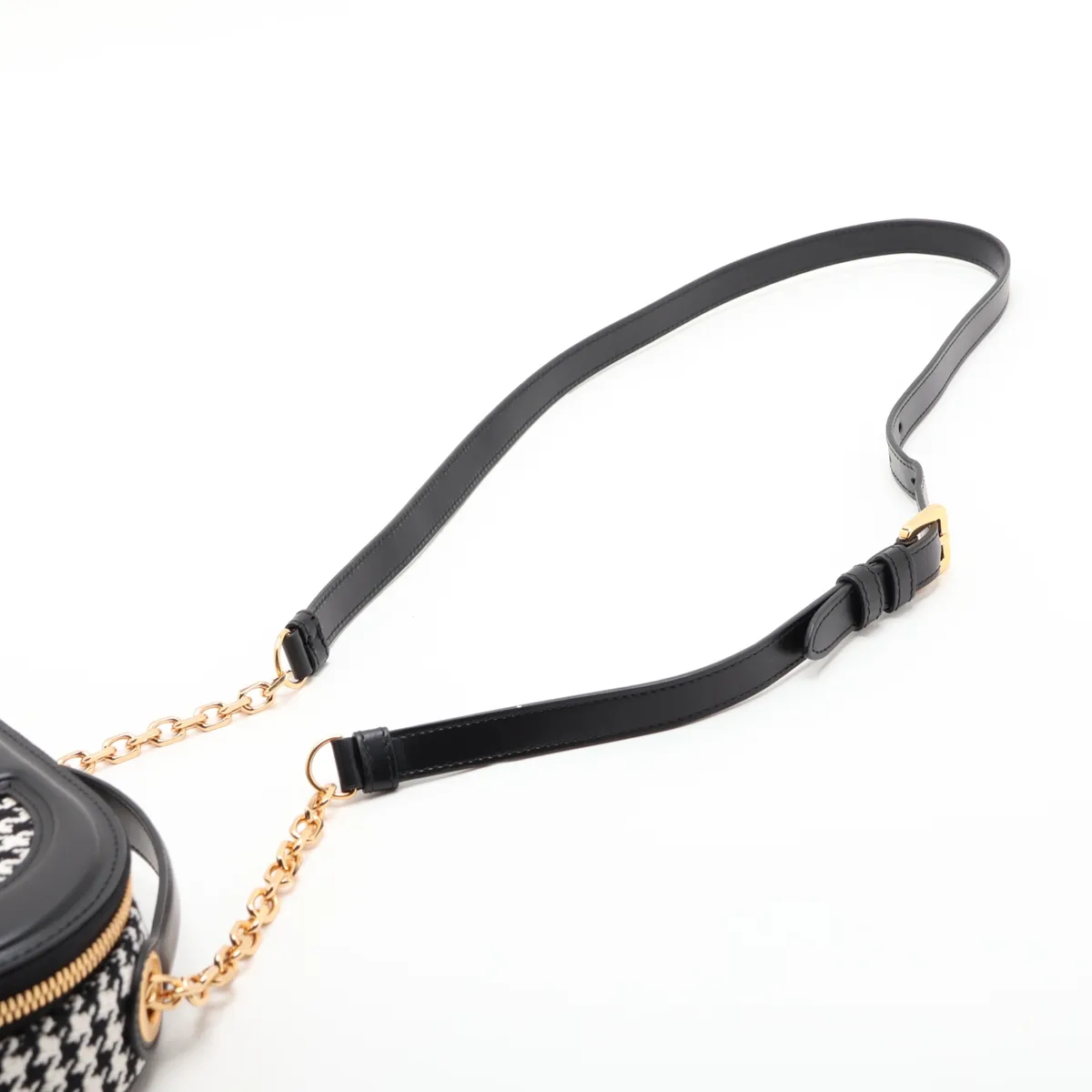 CD Logo Tweed x Leather Chain Shoulder Bag, Black x White — view 5