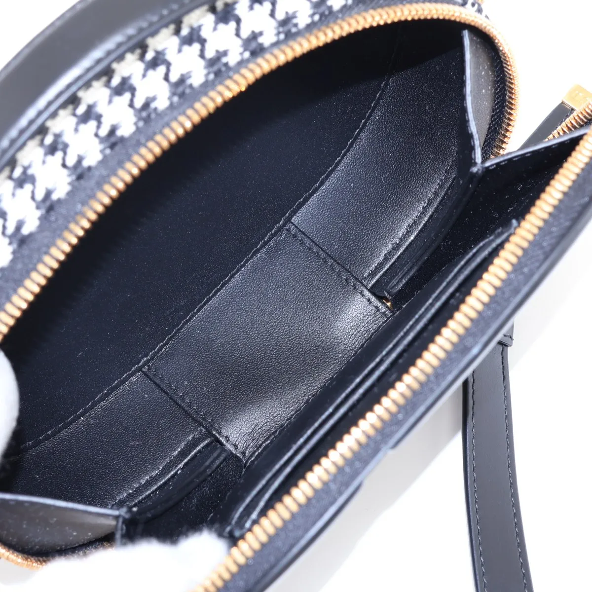 CD Logo Tweed x Leather Chain Shoulder Bag, Black x White — view 6